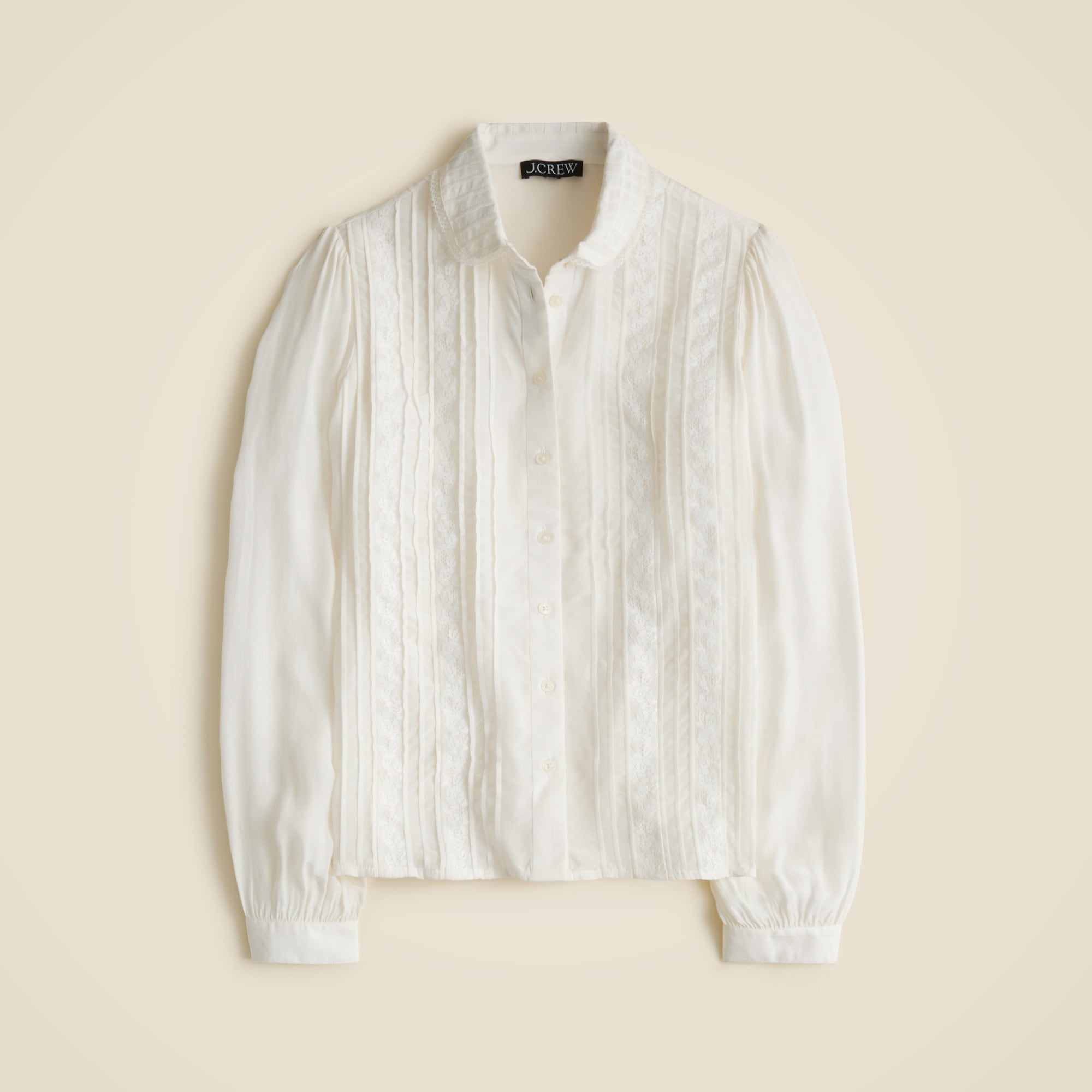 Lace-trim button-up shirt with club collar
