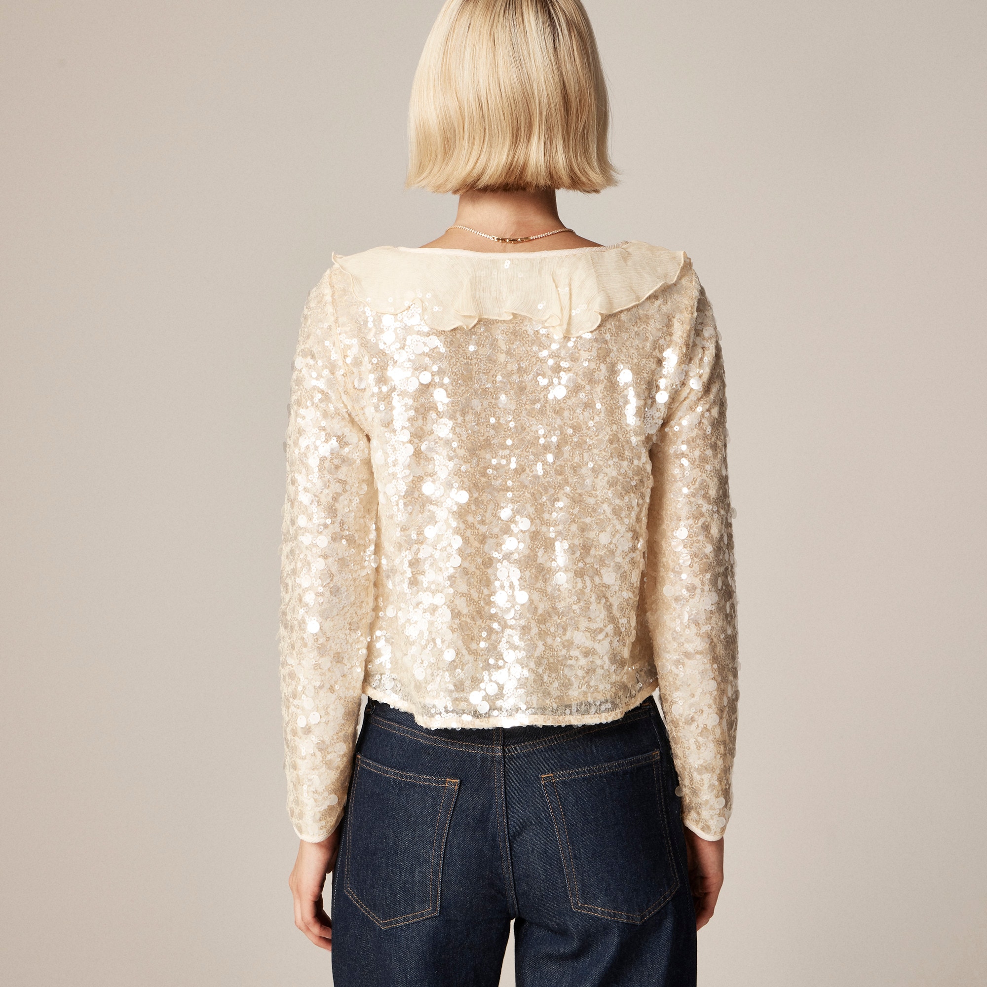 Sequin ruffle-trim shirt with ties - image 5