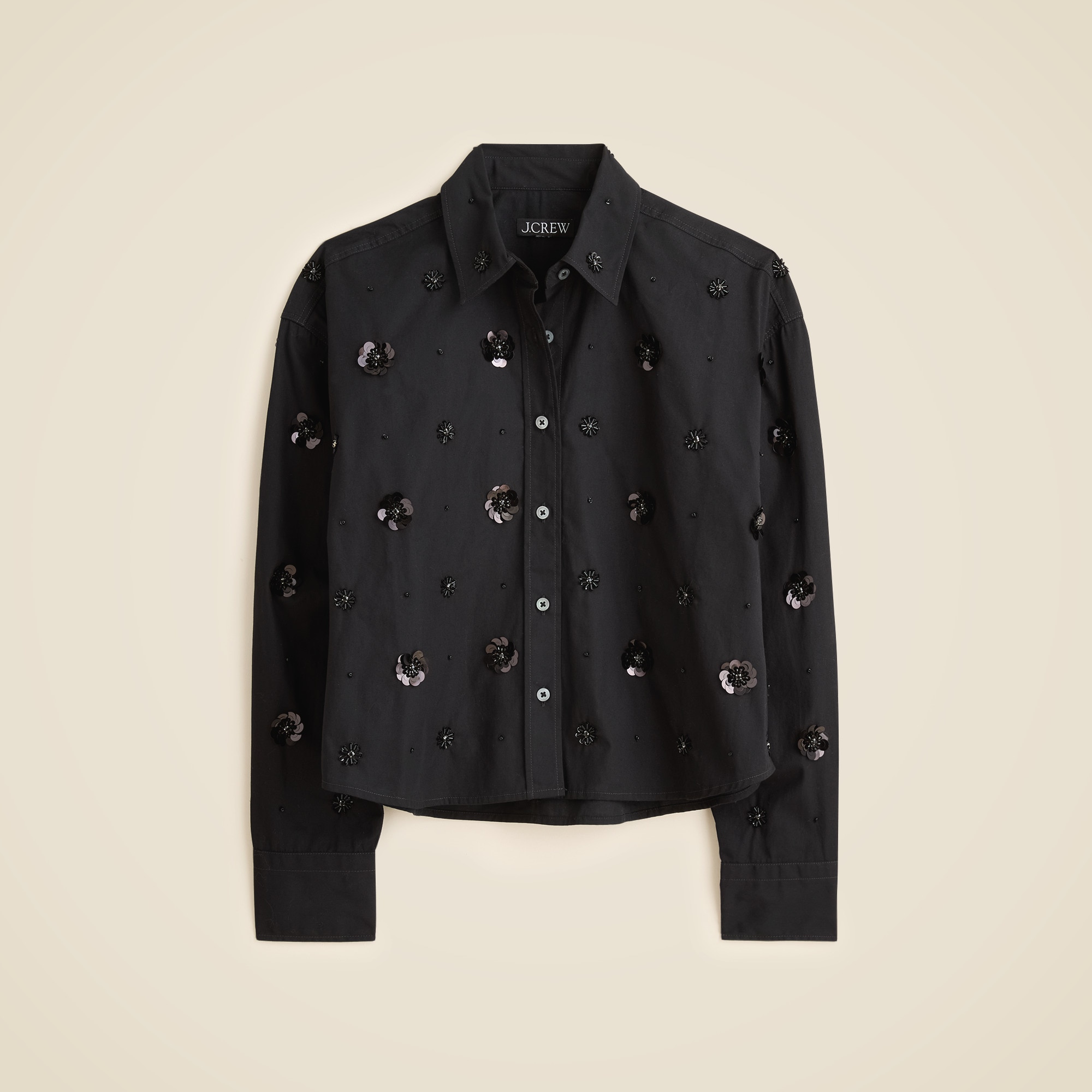 Étienne cropped button-up shirt in embellished cotton poplin