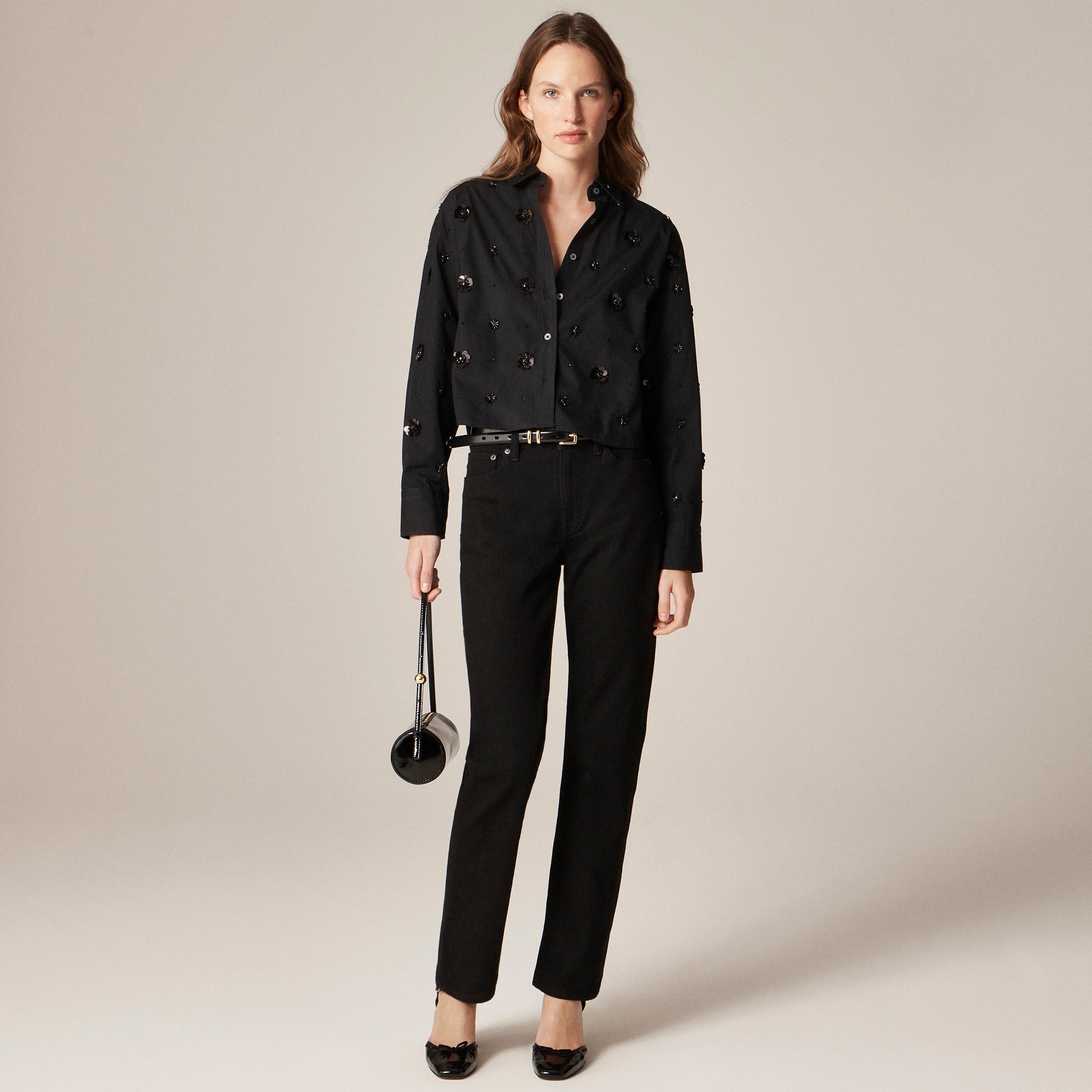 Étienne cropped button-up shirt in embellished cotton poplin