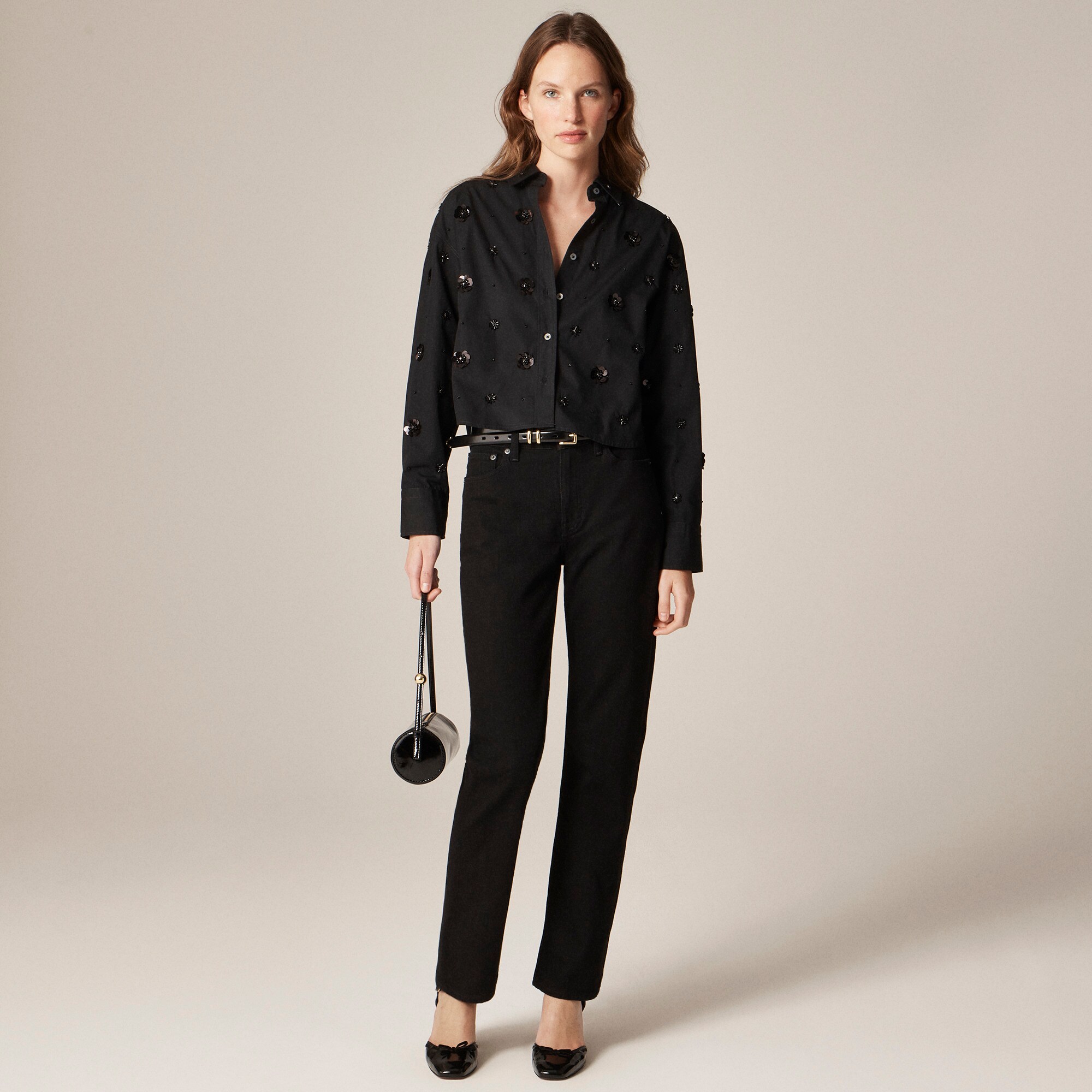Étienne cropped button-up shirt in embellished cotton poplin