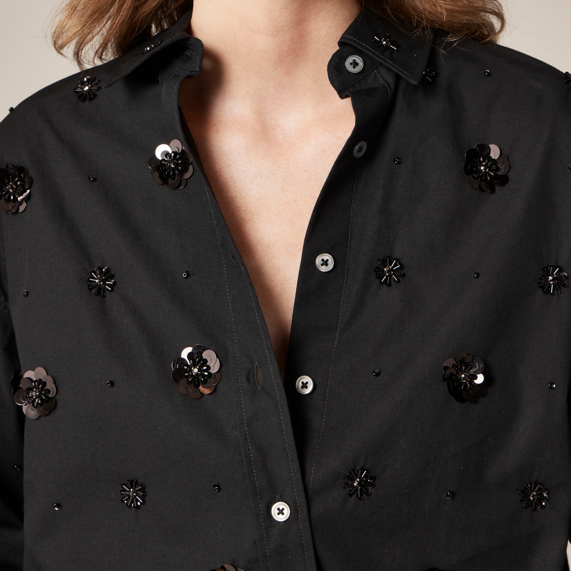 Étienne cropped button-up shirt in embellished cotton poplin