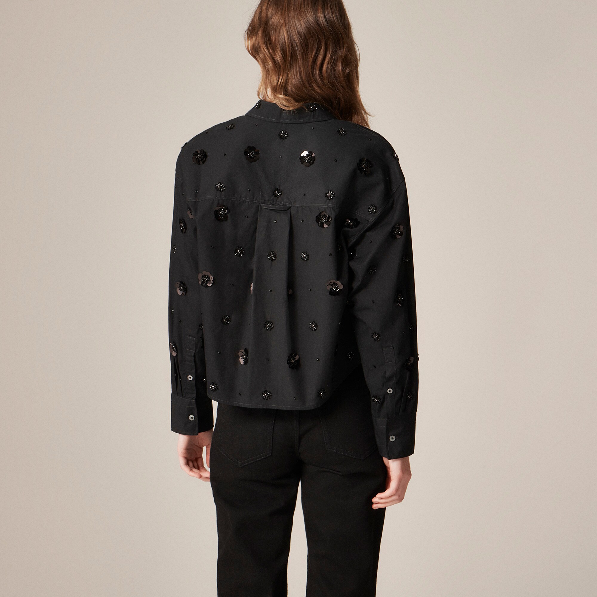 Étienne cropped button-up shirt in embellished cotton poplin