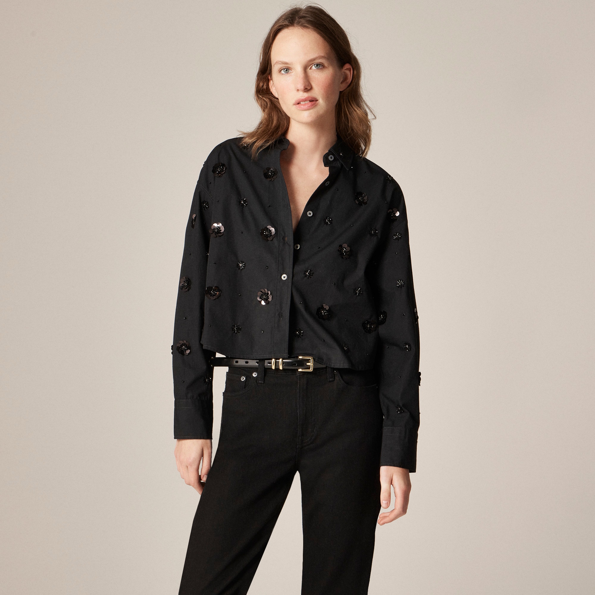  &Eacute;tienne cropped button-up shirt in embellished cotton poplin