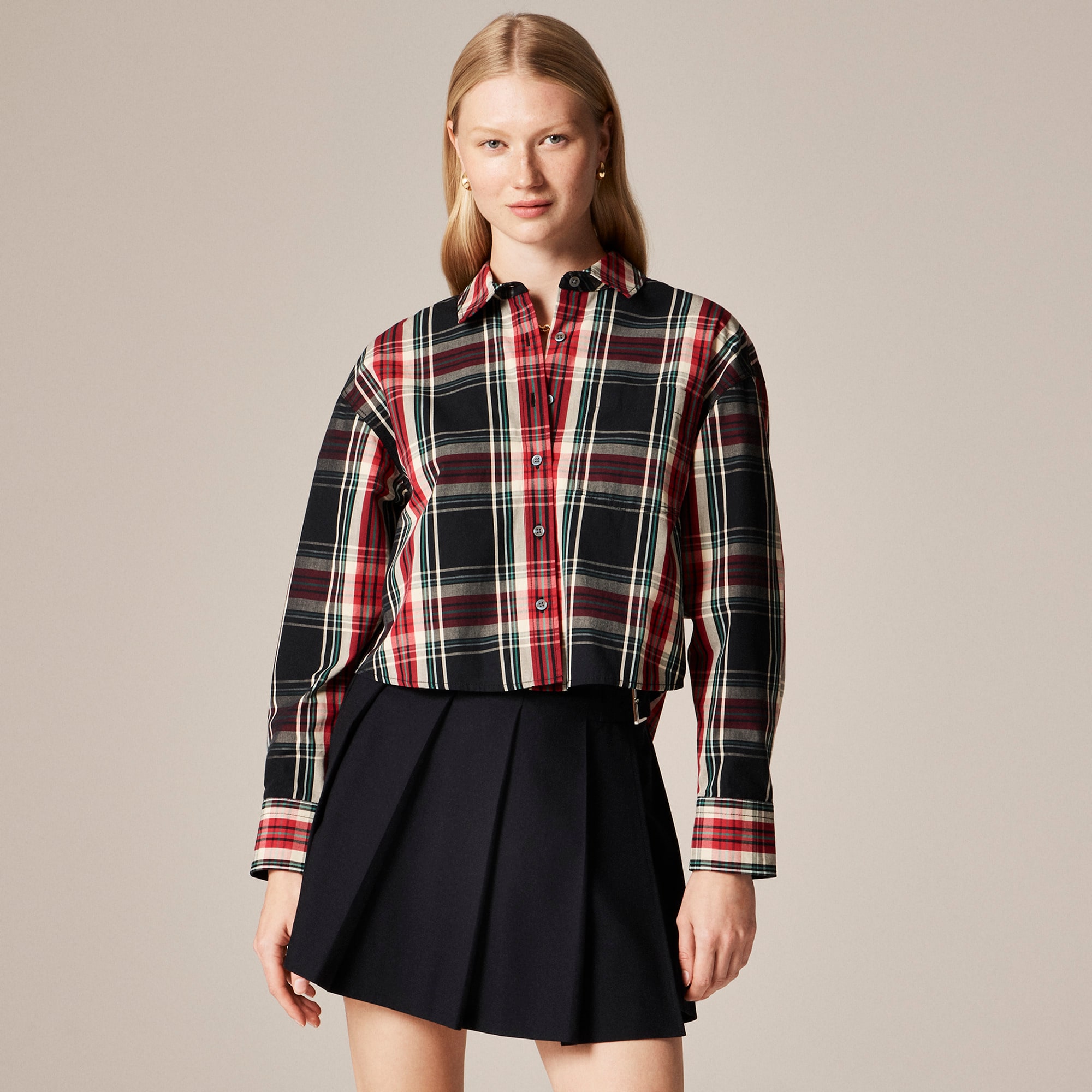 Étienne cropped shirt in Stewart tartan cotton poplin