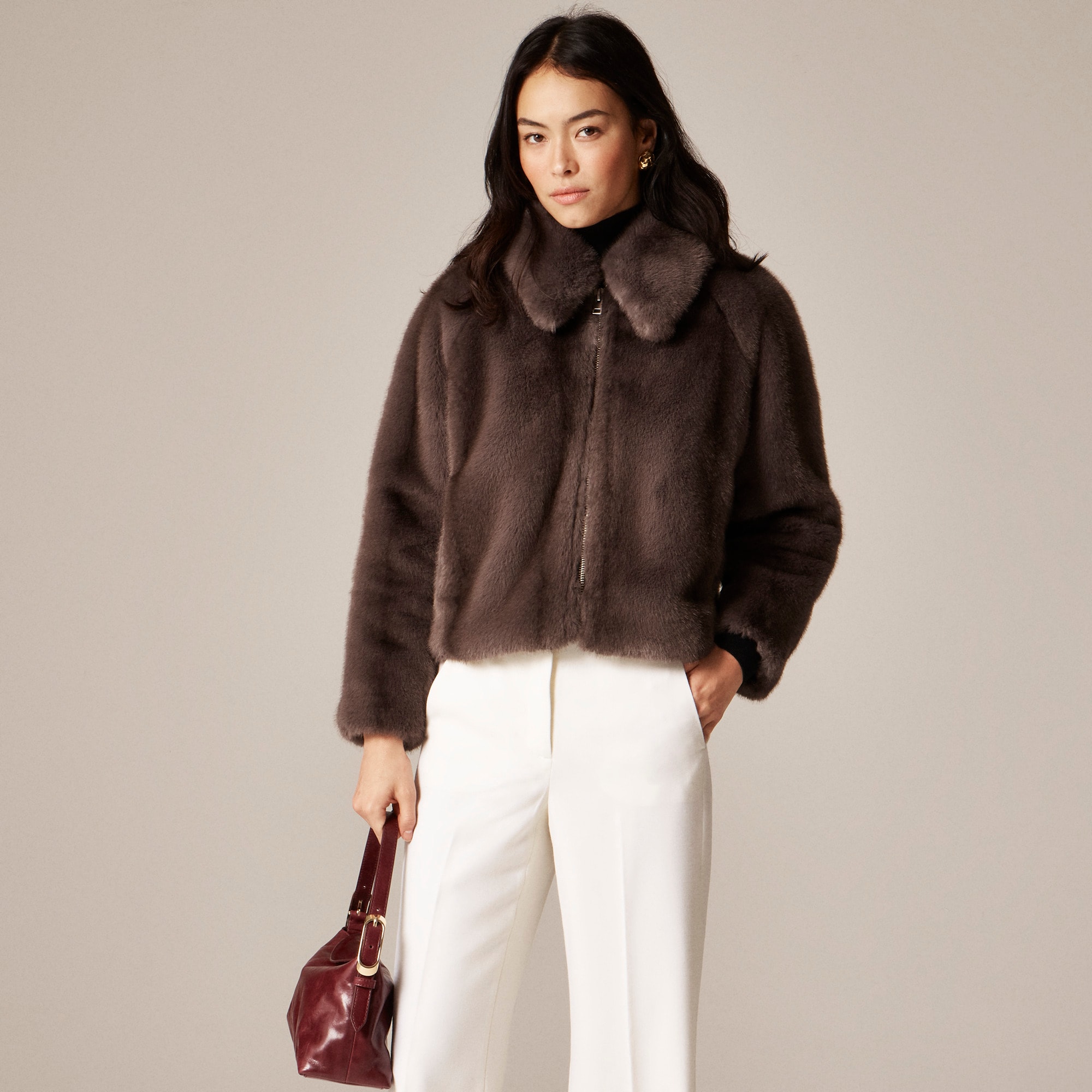 womens Zip-up jacket in faux fur