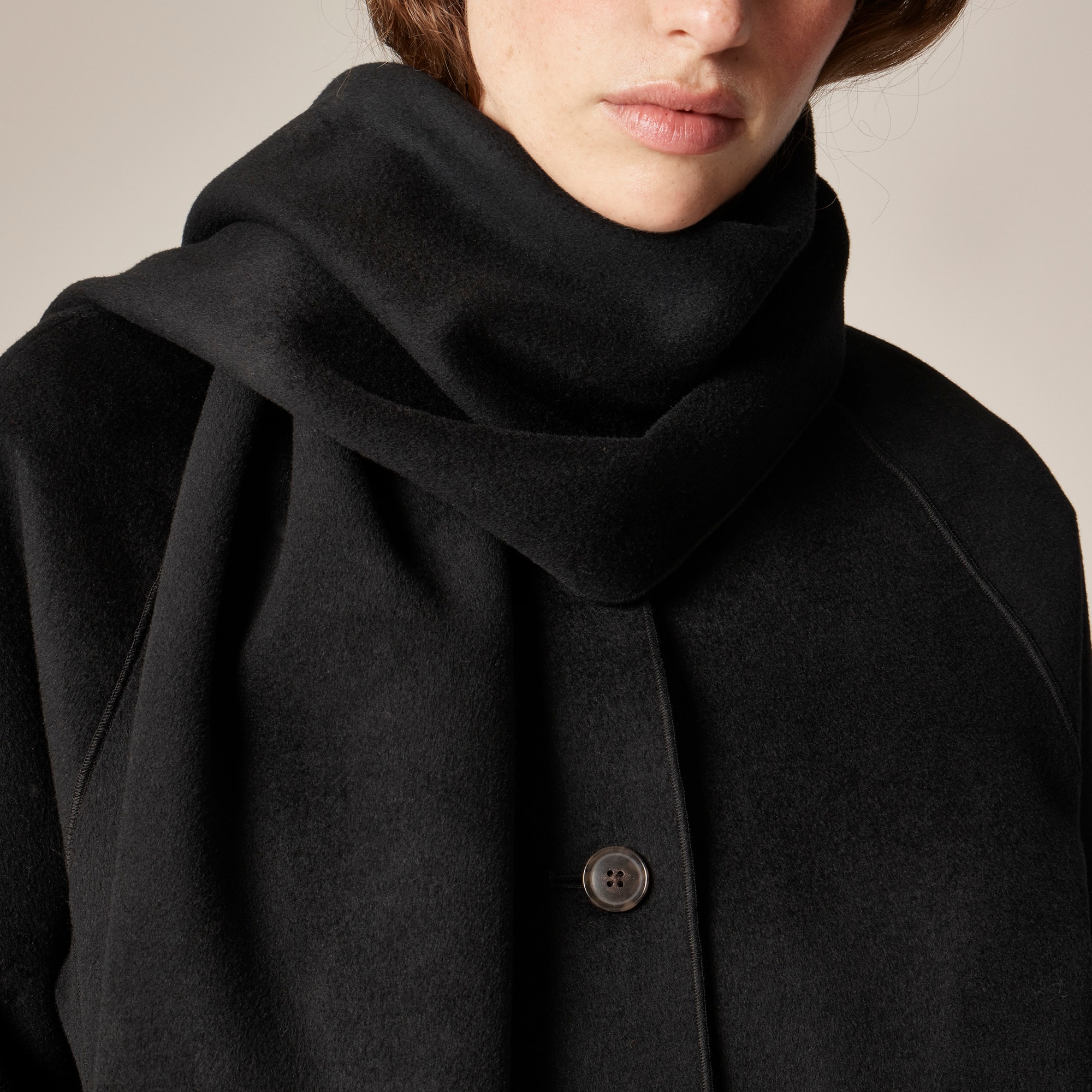 Scarf coat in drapey wool–lyocell blend