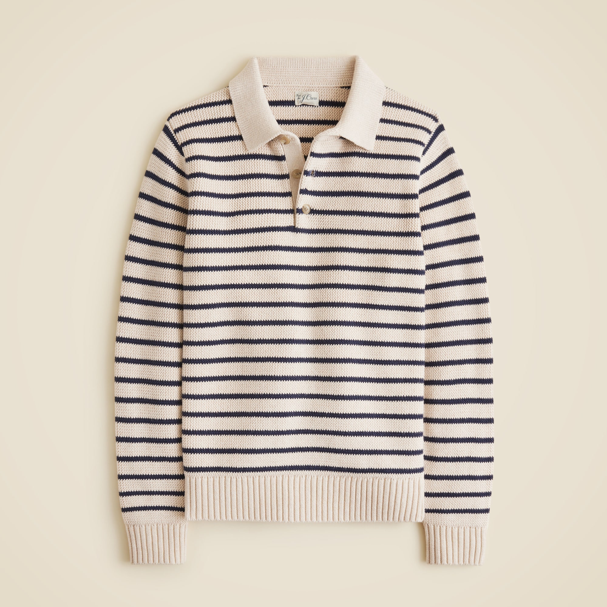 Cotton racking-stitch sweater-polo in stripe