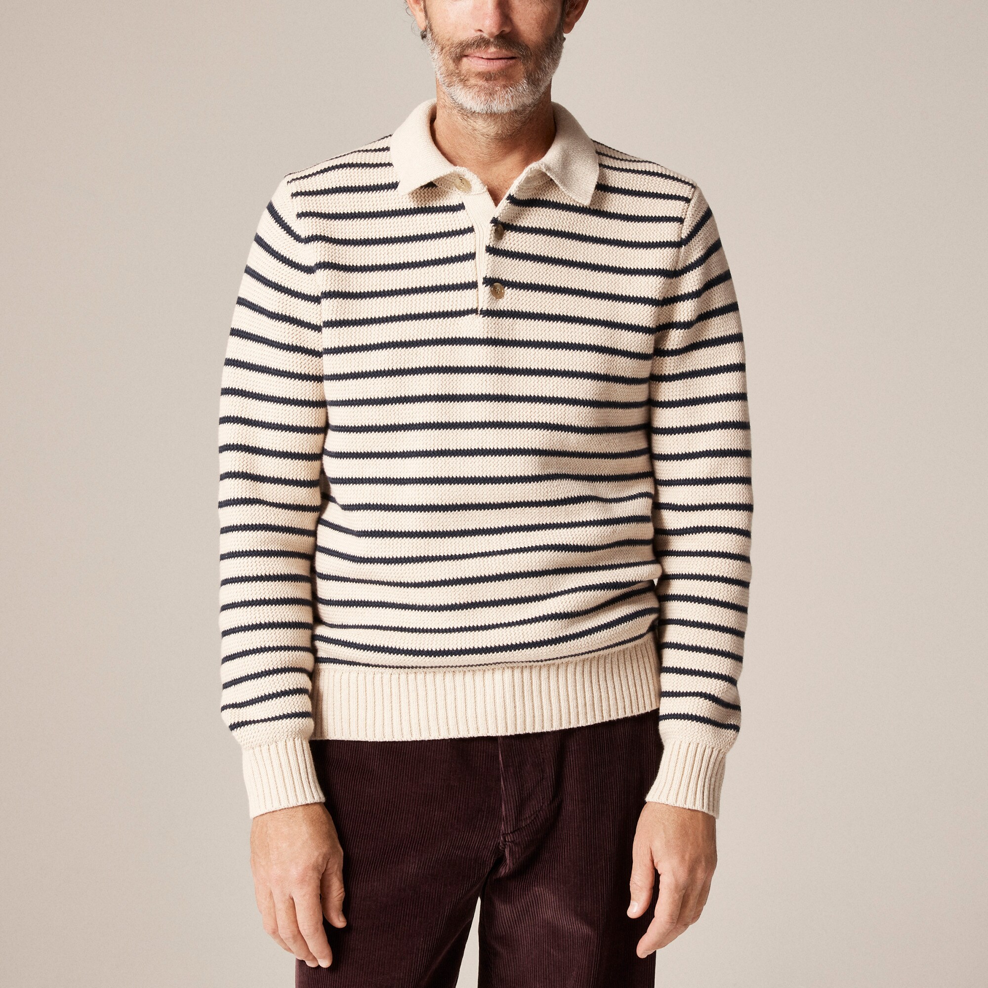 Cotton racking-stitch sweater-polo in stripe