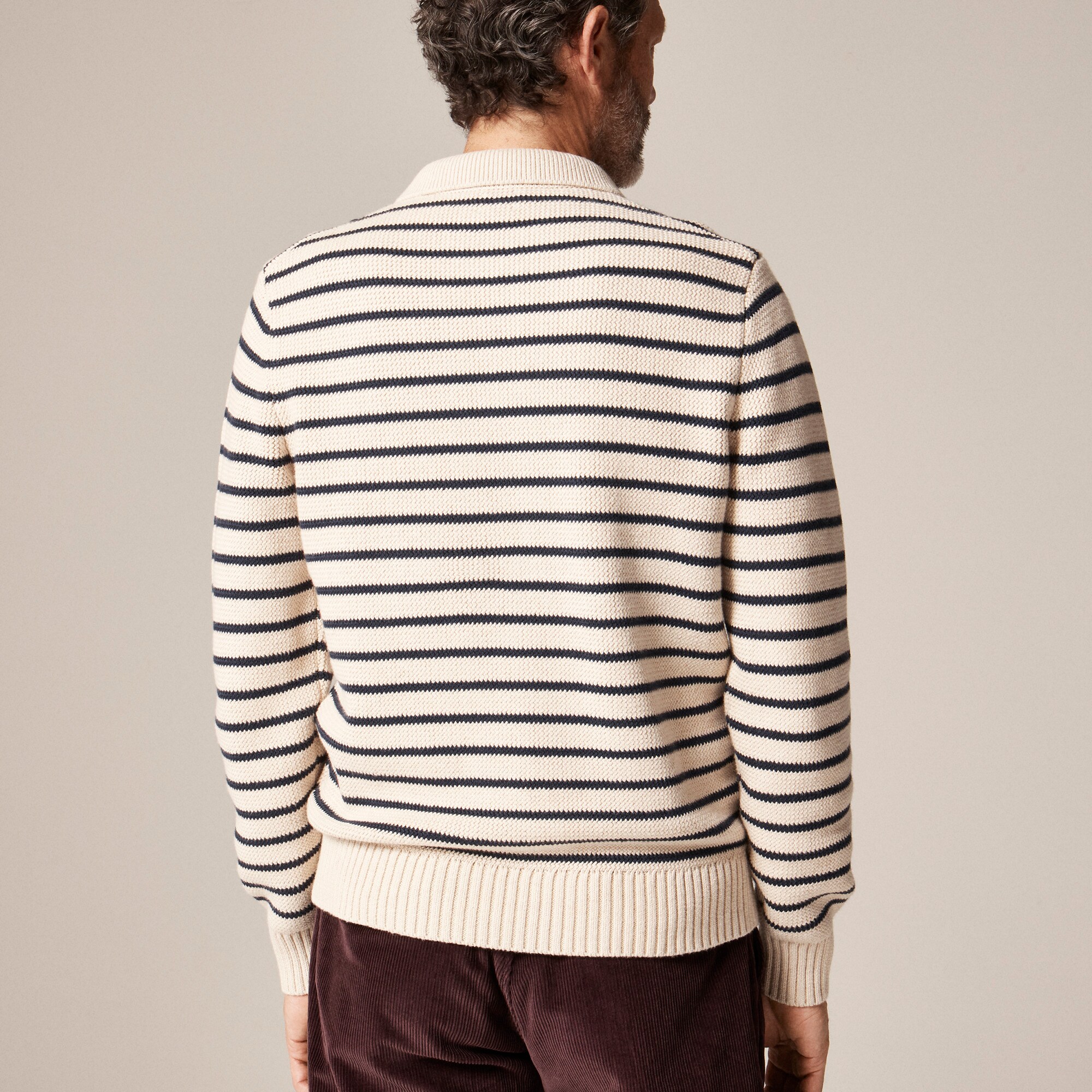 Cotton racking-stitch sweater-polo in stripe