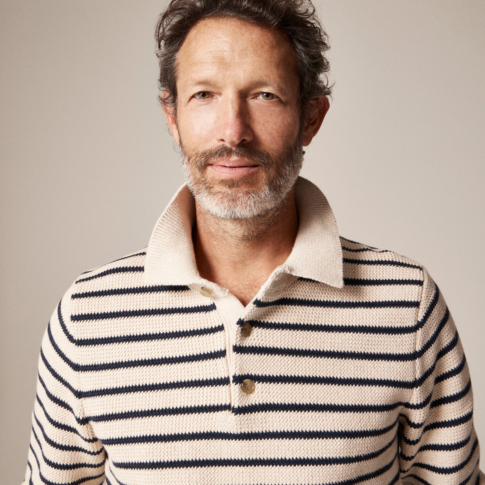 Cotton racking-stitch sweater-polo in stripe