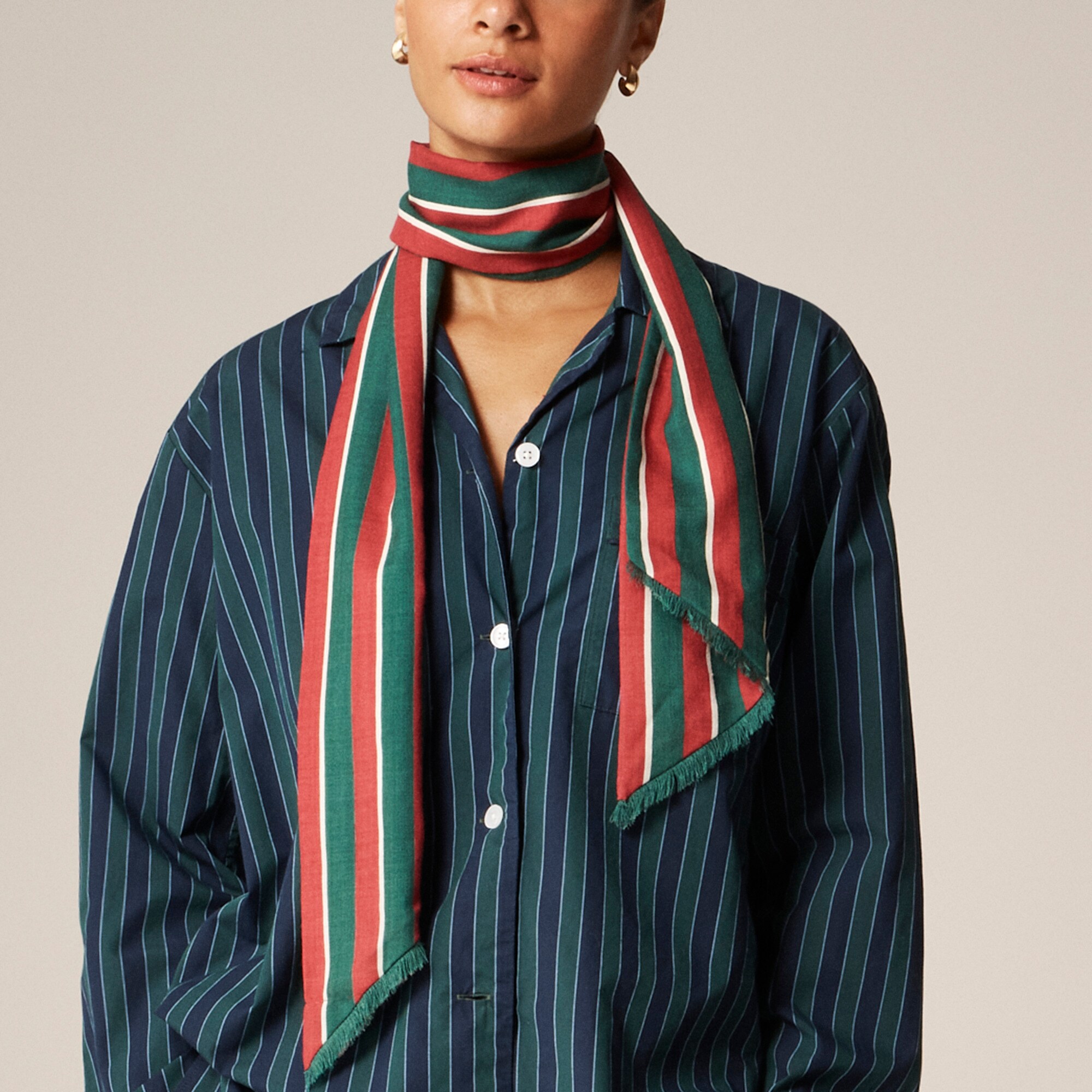 Fringe-trim scarf in wool-silk blend