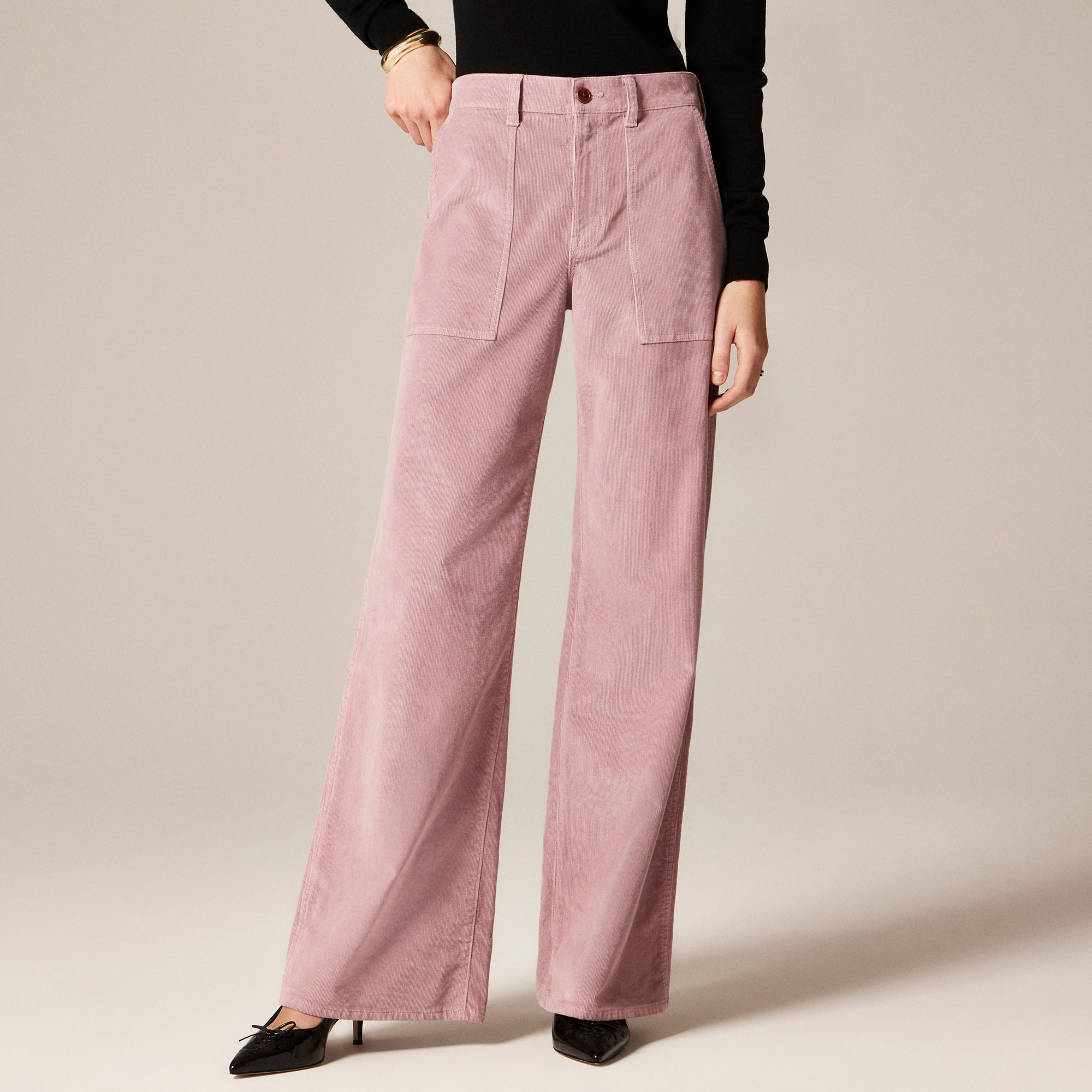 Camp-pocket wide-leg pant in stretch corduroy