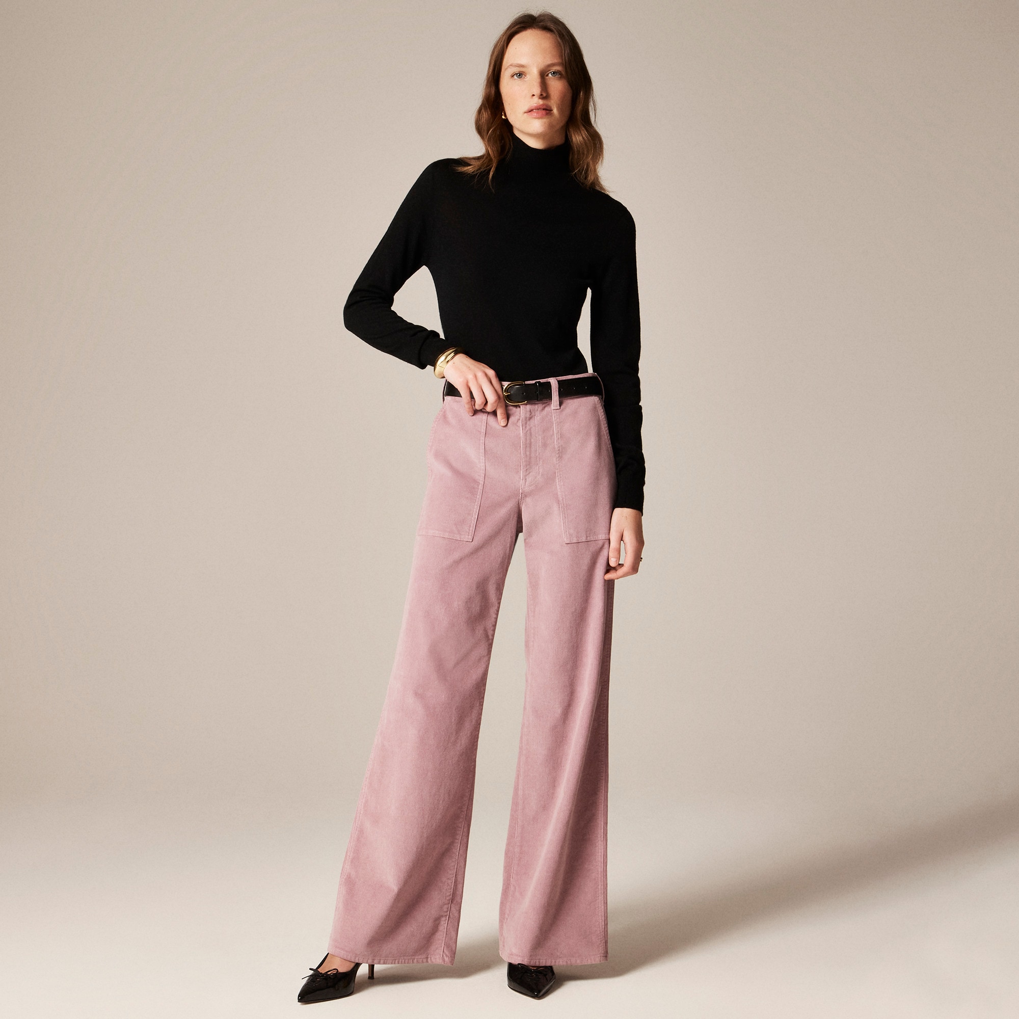 Camp-pocket wide-leg pant in stretch corduroy