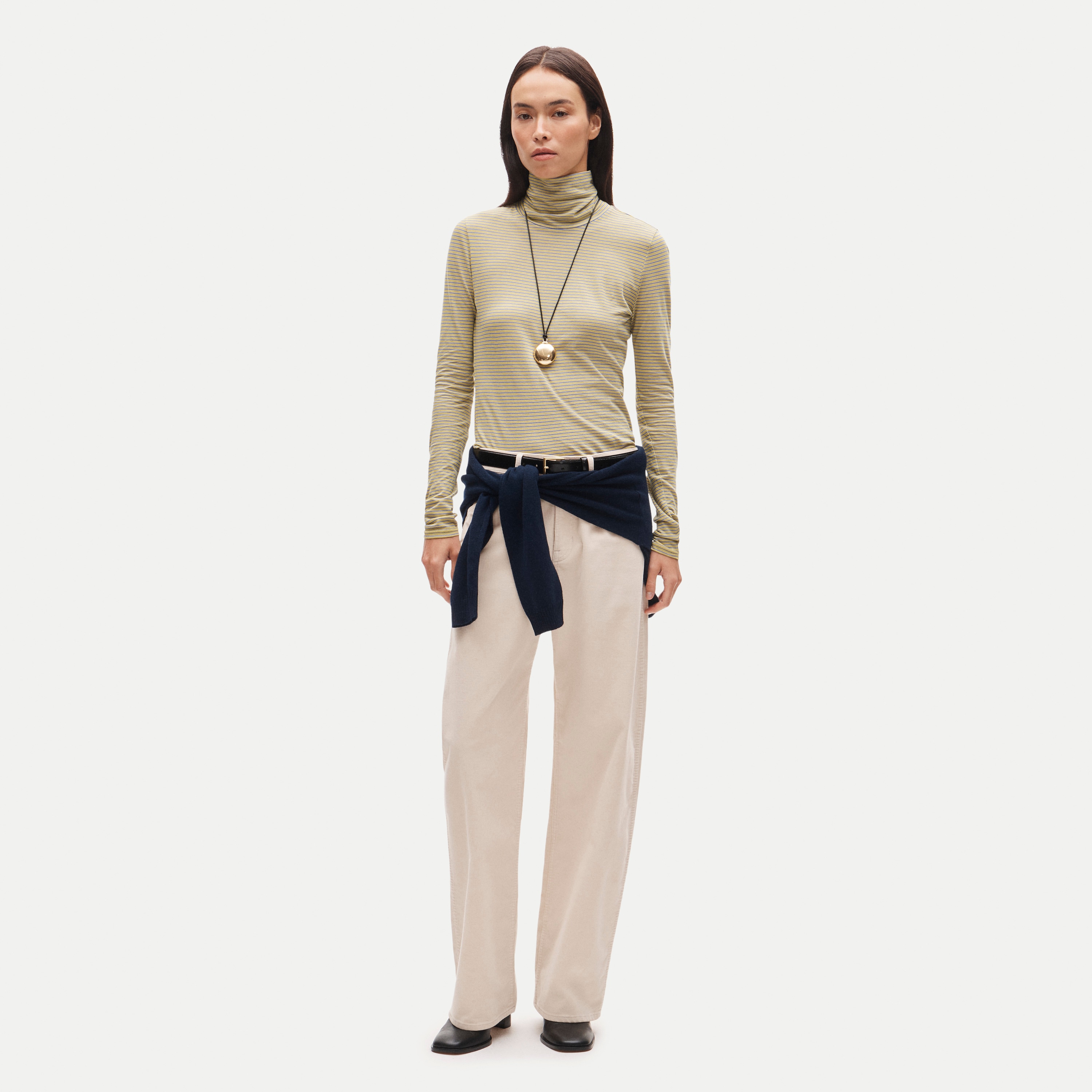 Feather jersey turtleneck in stripe