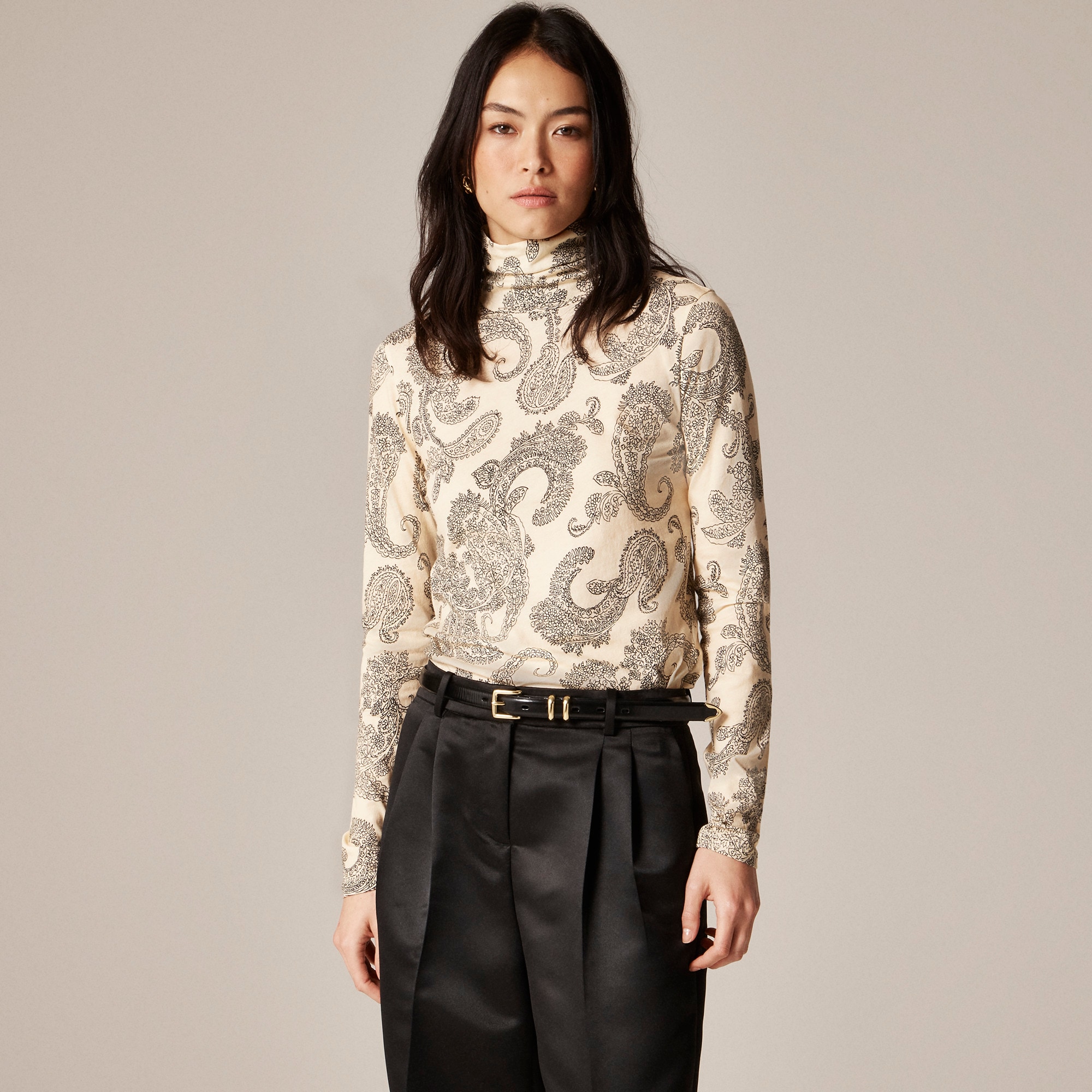 womens Feather jersey turtleneck in paisley