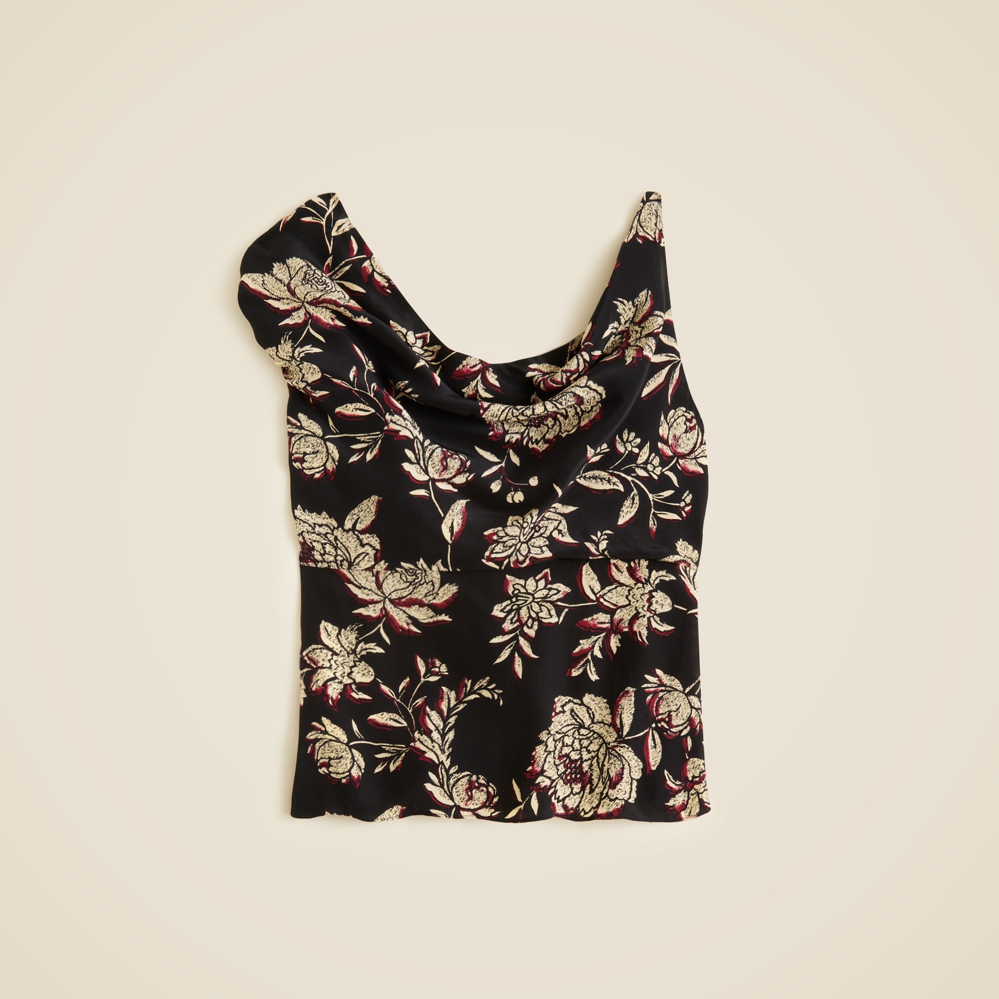 Asymmetrical Cowlneck Top In Floral Crepe De Chine For Women | J.Crew
