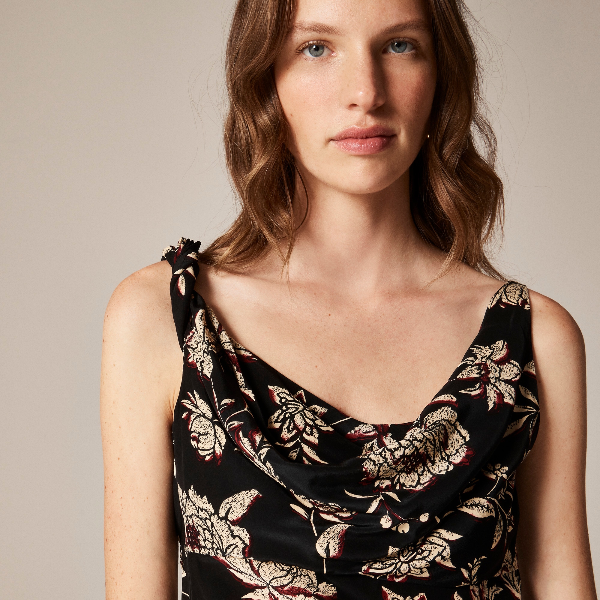 Asymmetrical Cowlneck Top In Floral Crepe De Chine For Women | J.Crew