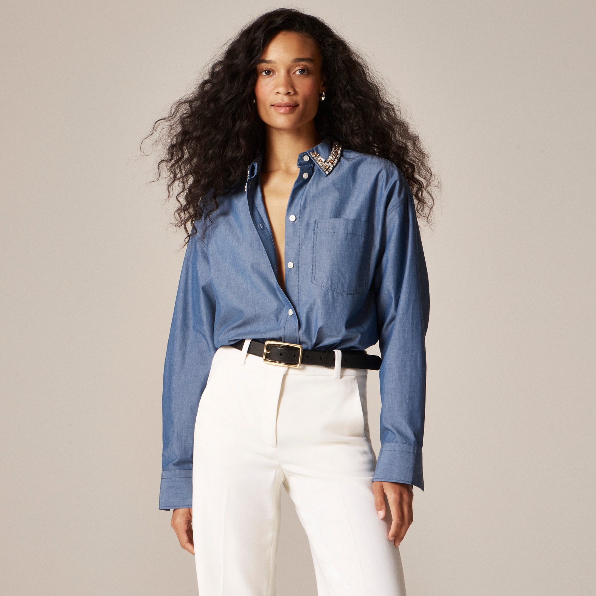 womens &Eacute;tienne oversized shirt in embellished lightweight oxford