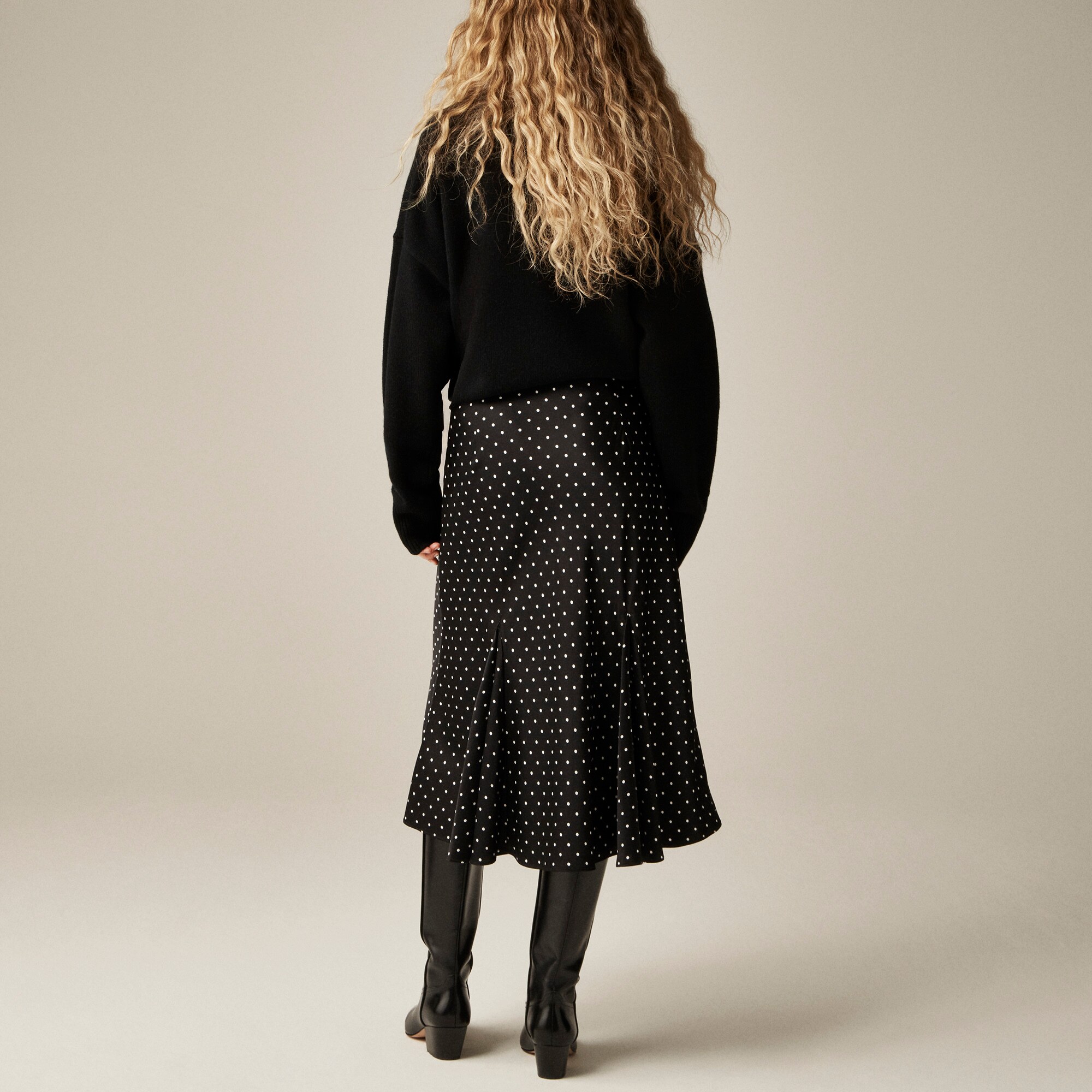 Gwyneth flounce-hem slip skirt in dot print