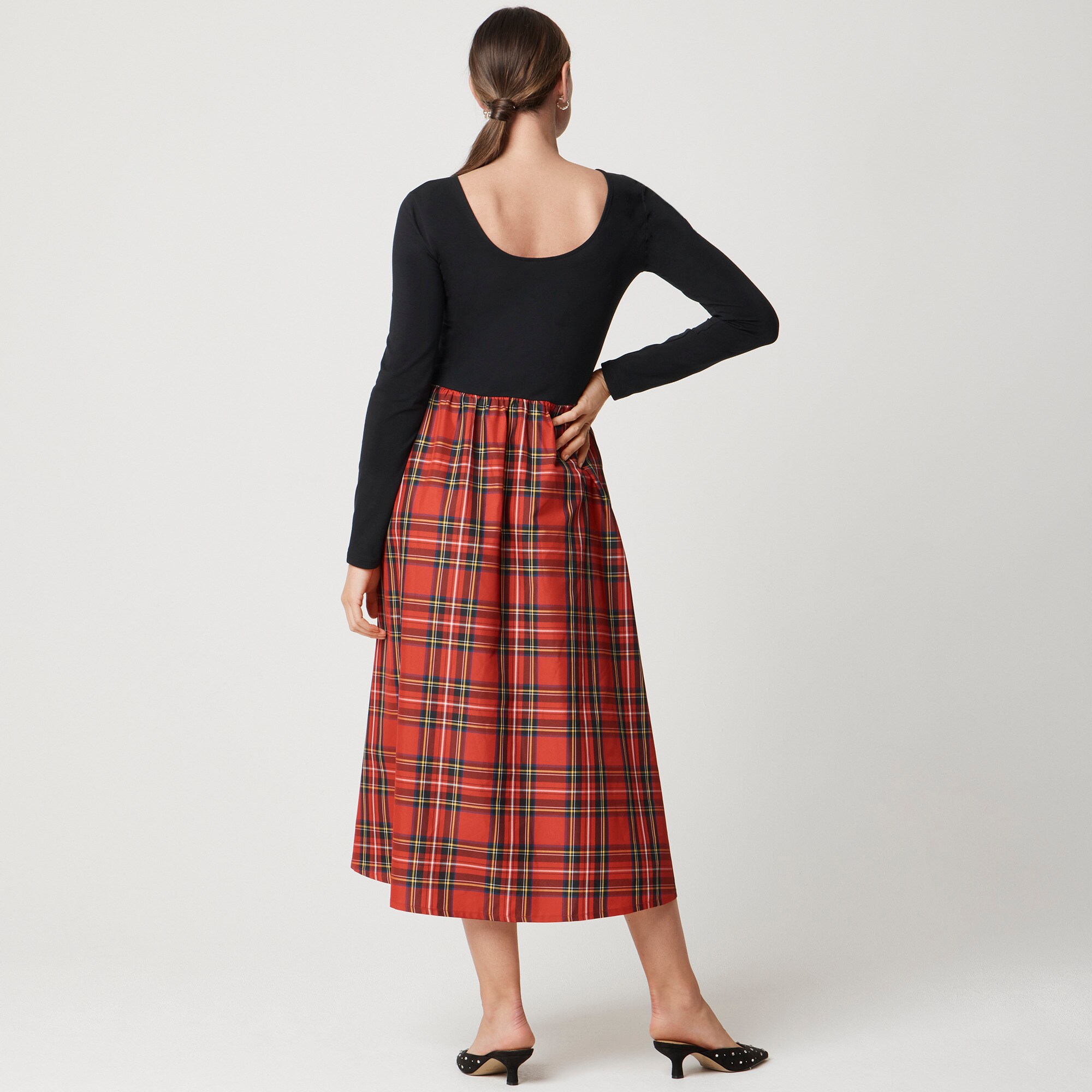 Long-sleeve knit tartan mixy dress