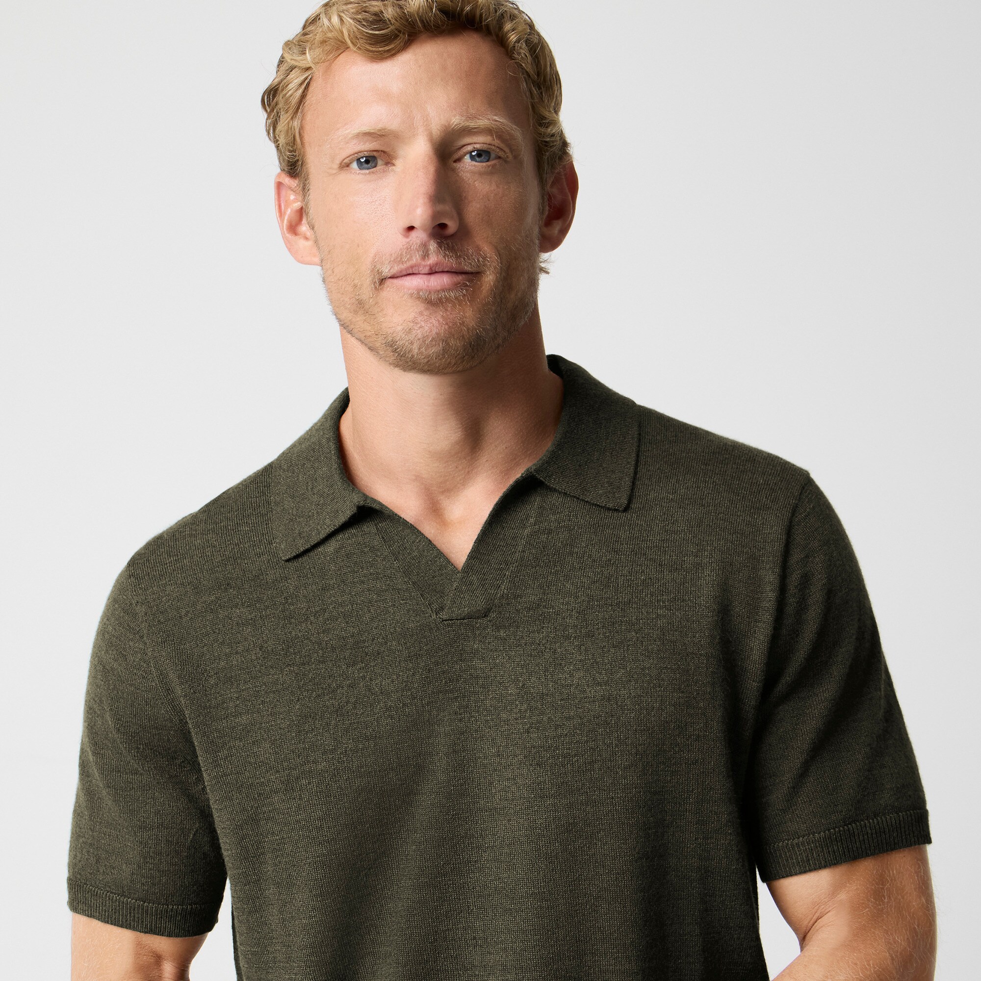 mens Merino wool-blend johnny-collar sweater-polo