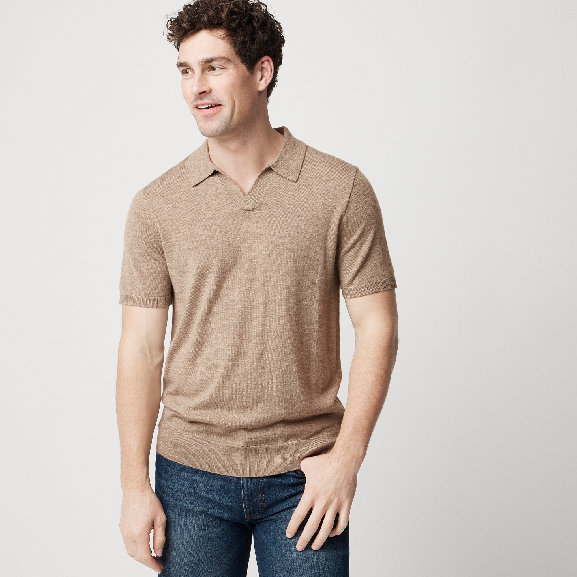 Merino wool-blend johnny-collar sweater-polo