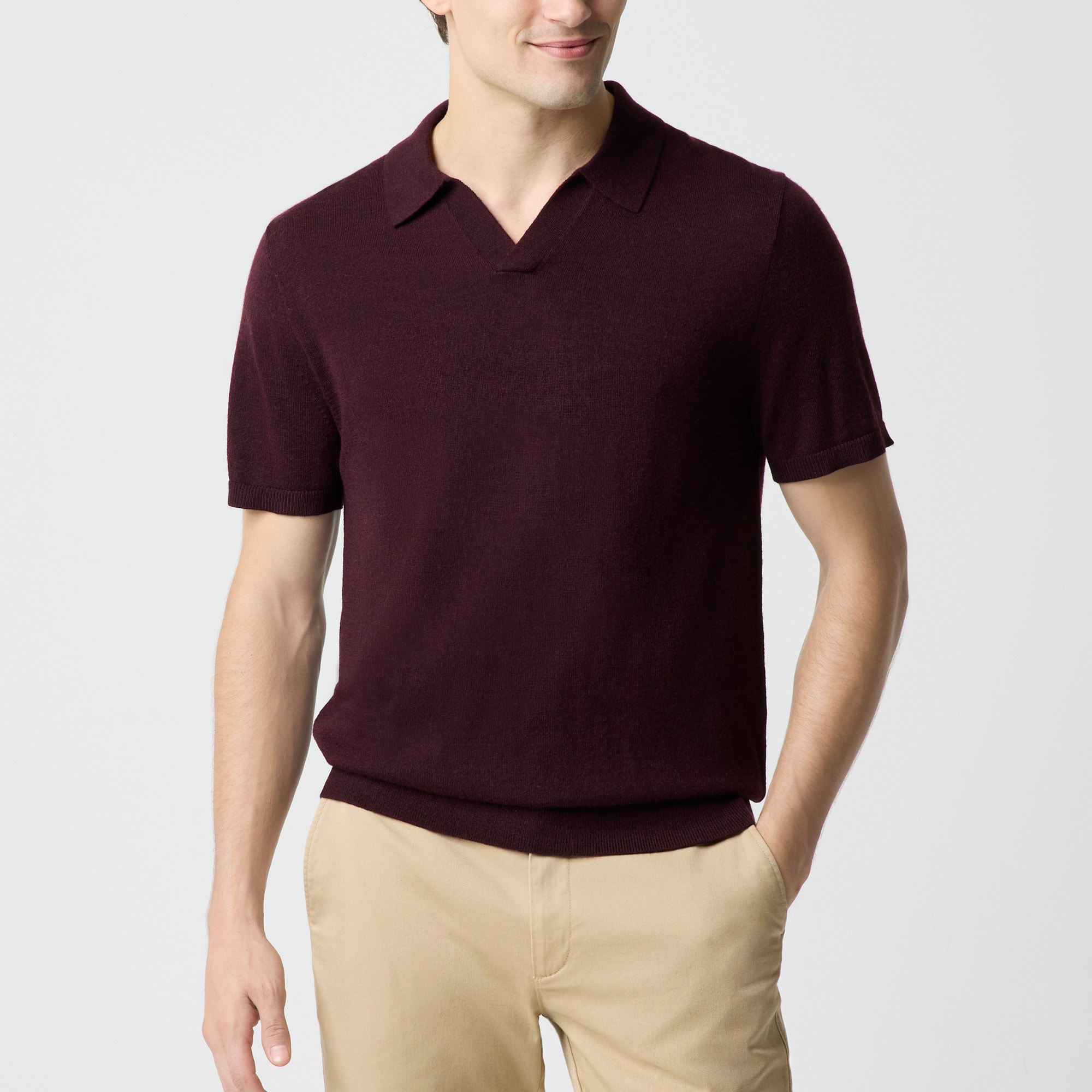 Merino wool-blend johnny-collar sweater-polo