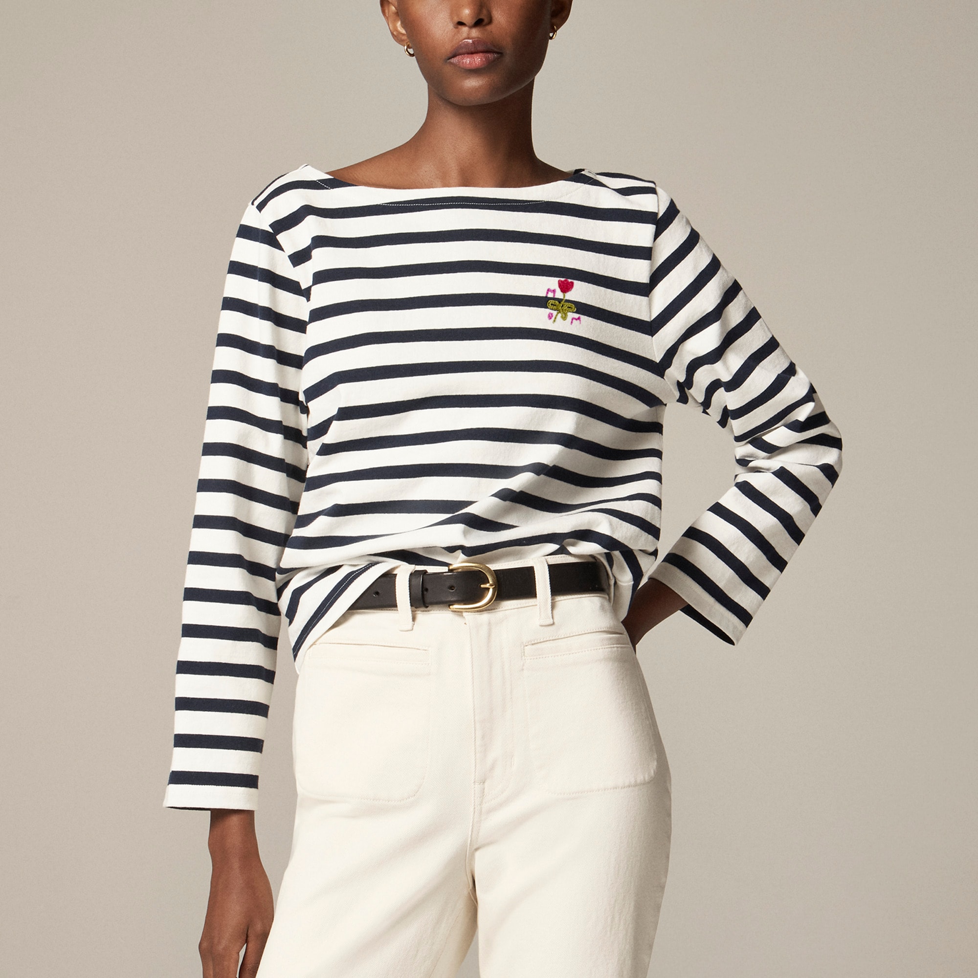 womens Mariner cloth boatneck T-shirt with &quot;Mom&quot; embroidery