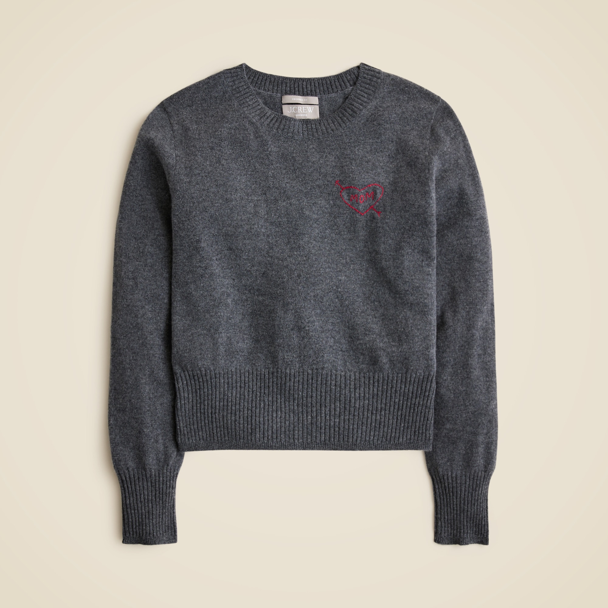 womens Embroidered cashmere shrunken crewneck sweater