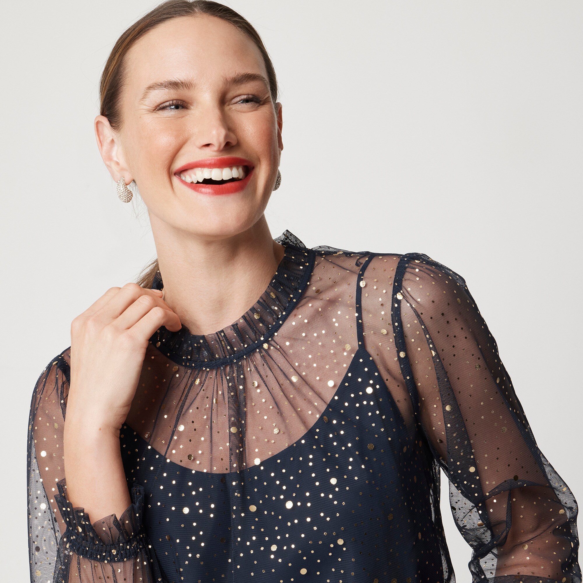 Sparkle tulle ruffleneck top