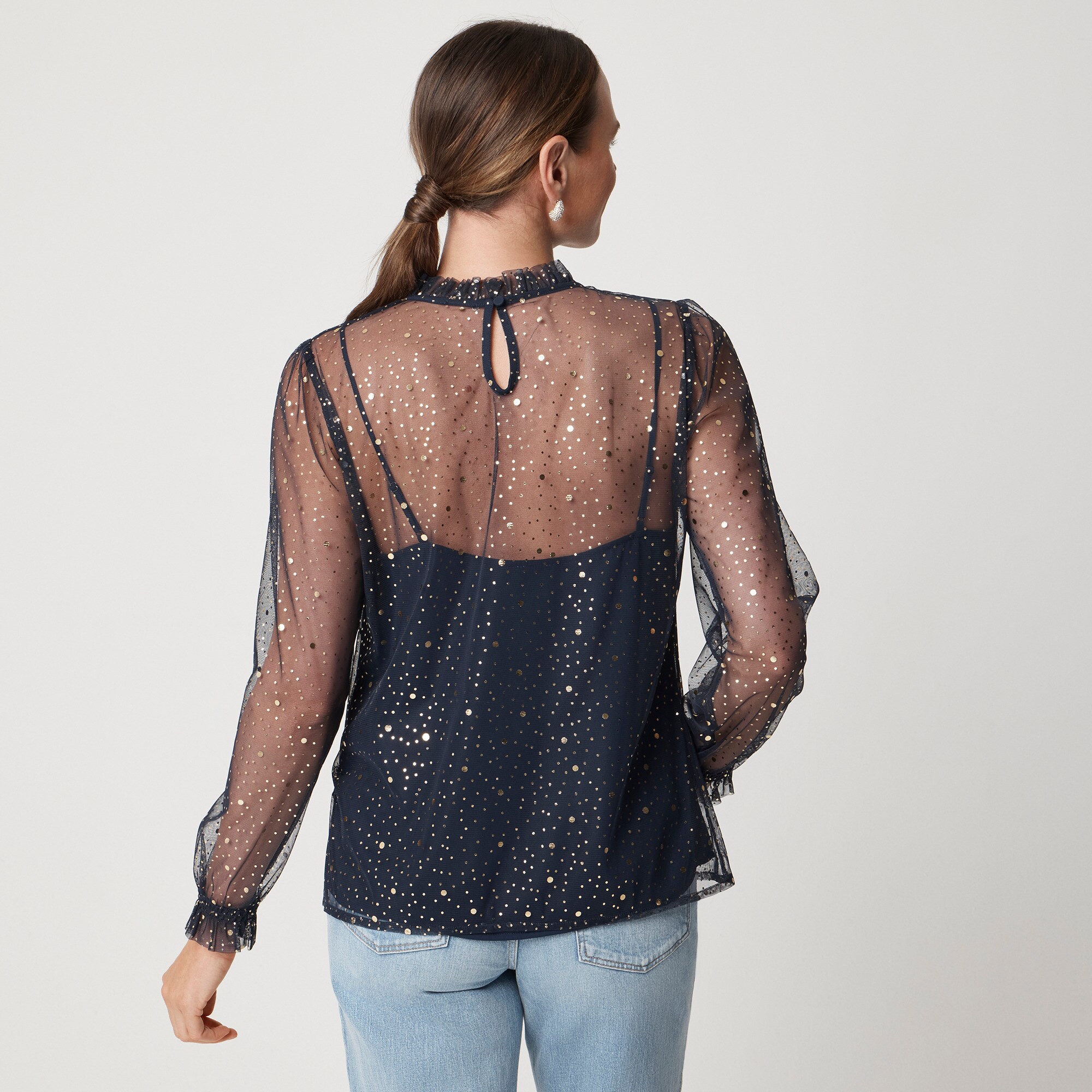 Sparkle tulle ruffleneck top