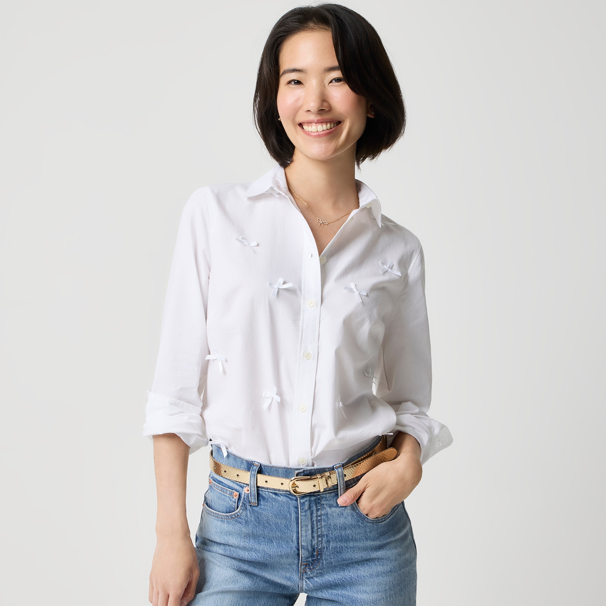Bow button-up shirt