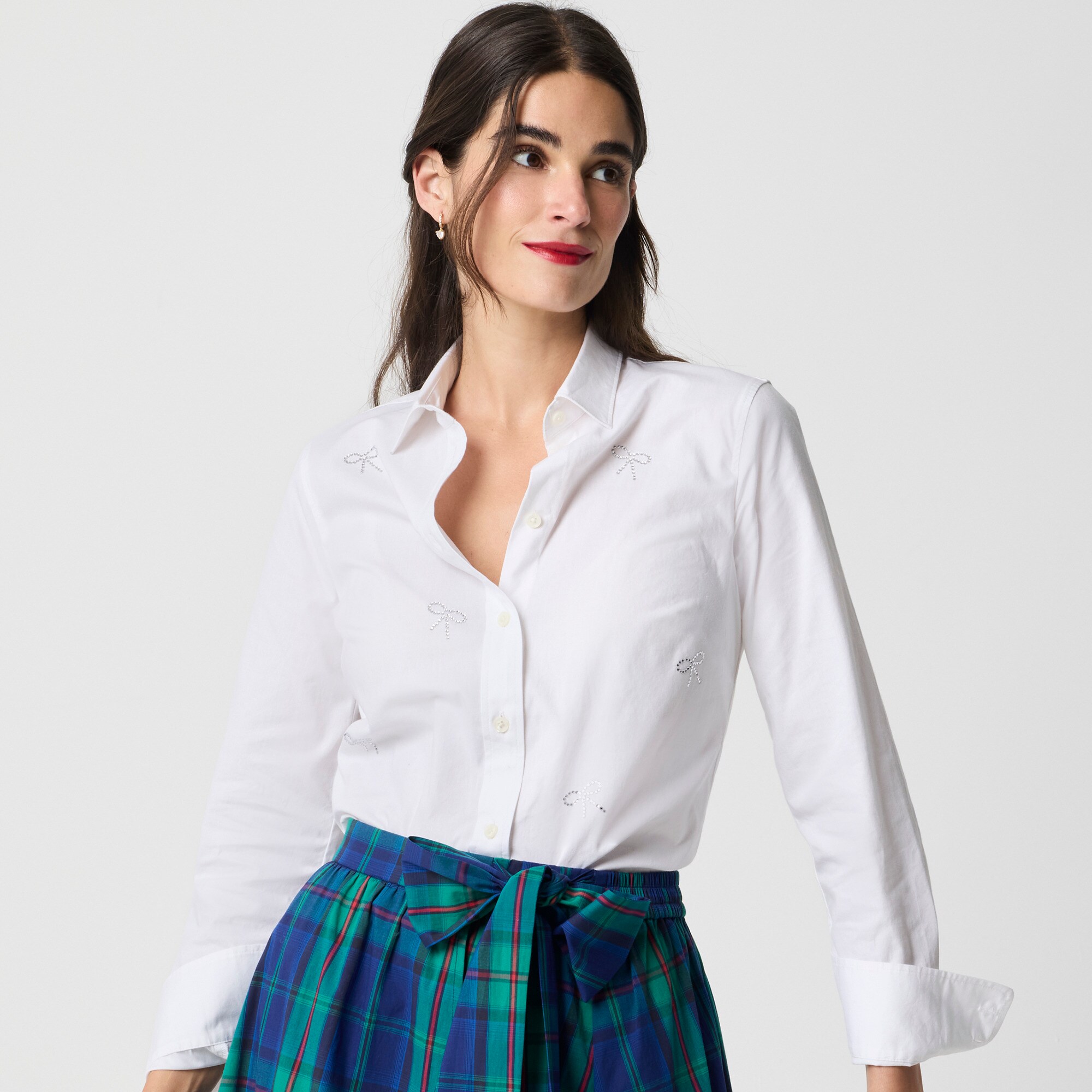 womens Jeweled-bow button-up shirt