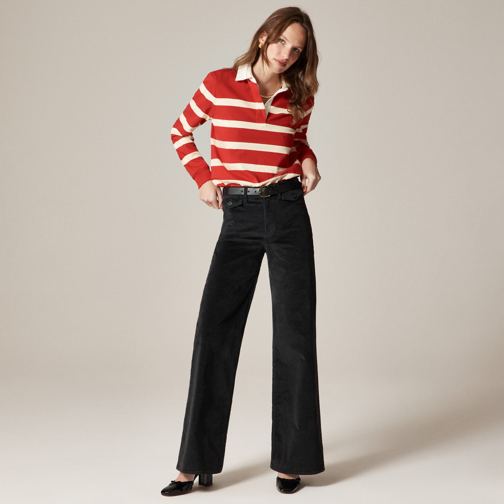 Wide-leg trouser in washed velvet