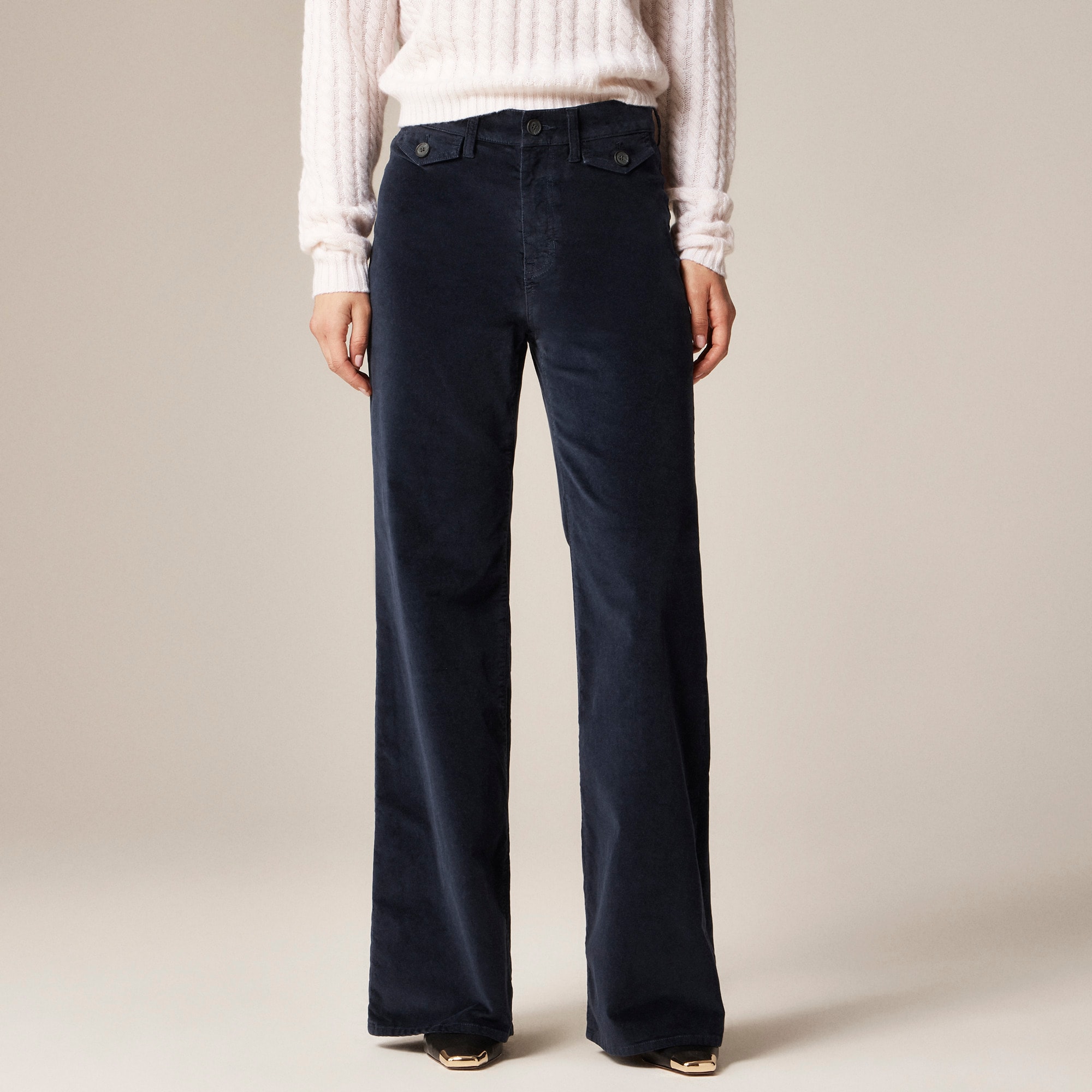 Petite wide-leg trouser in washed velvet