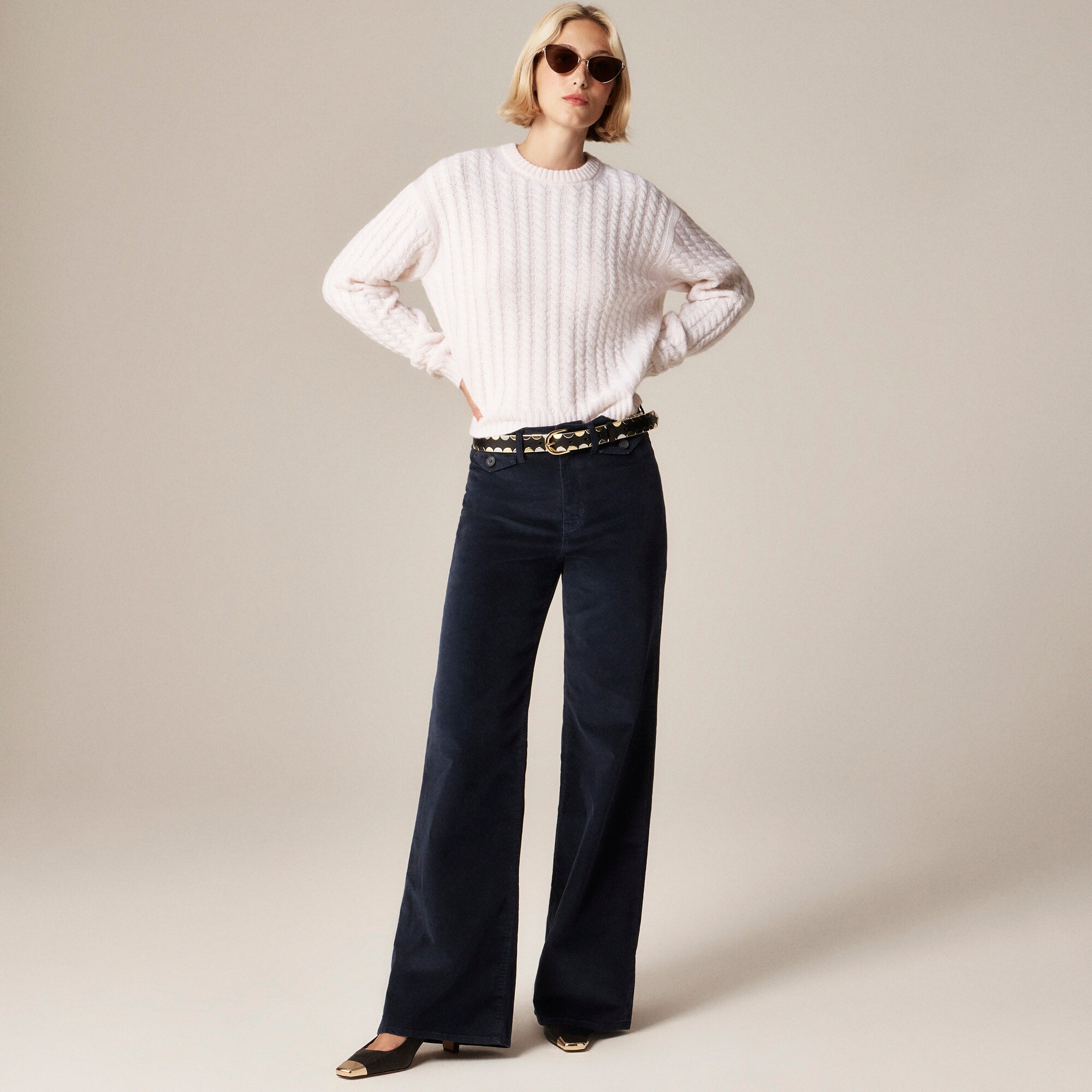 Wide-leg trouser in washed velvet