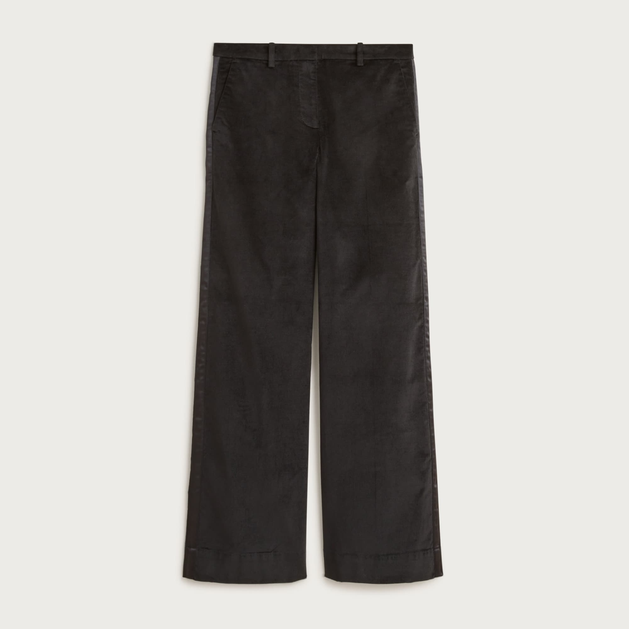 Wide-leg trouser with satin stripe in washed velvet