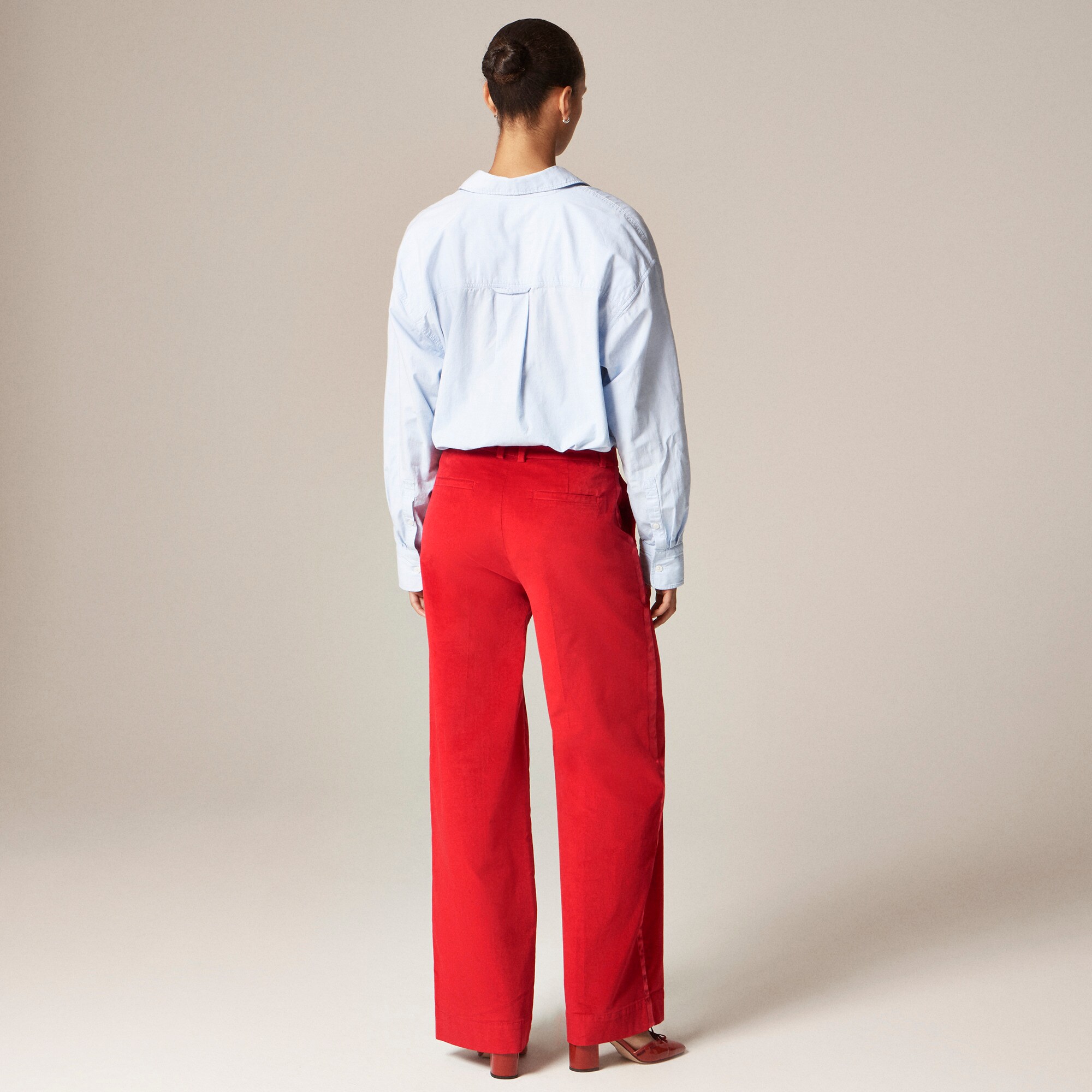 Wide-leg trouser with satin stripe in washed velvet