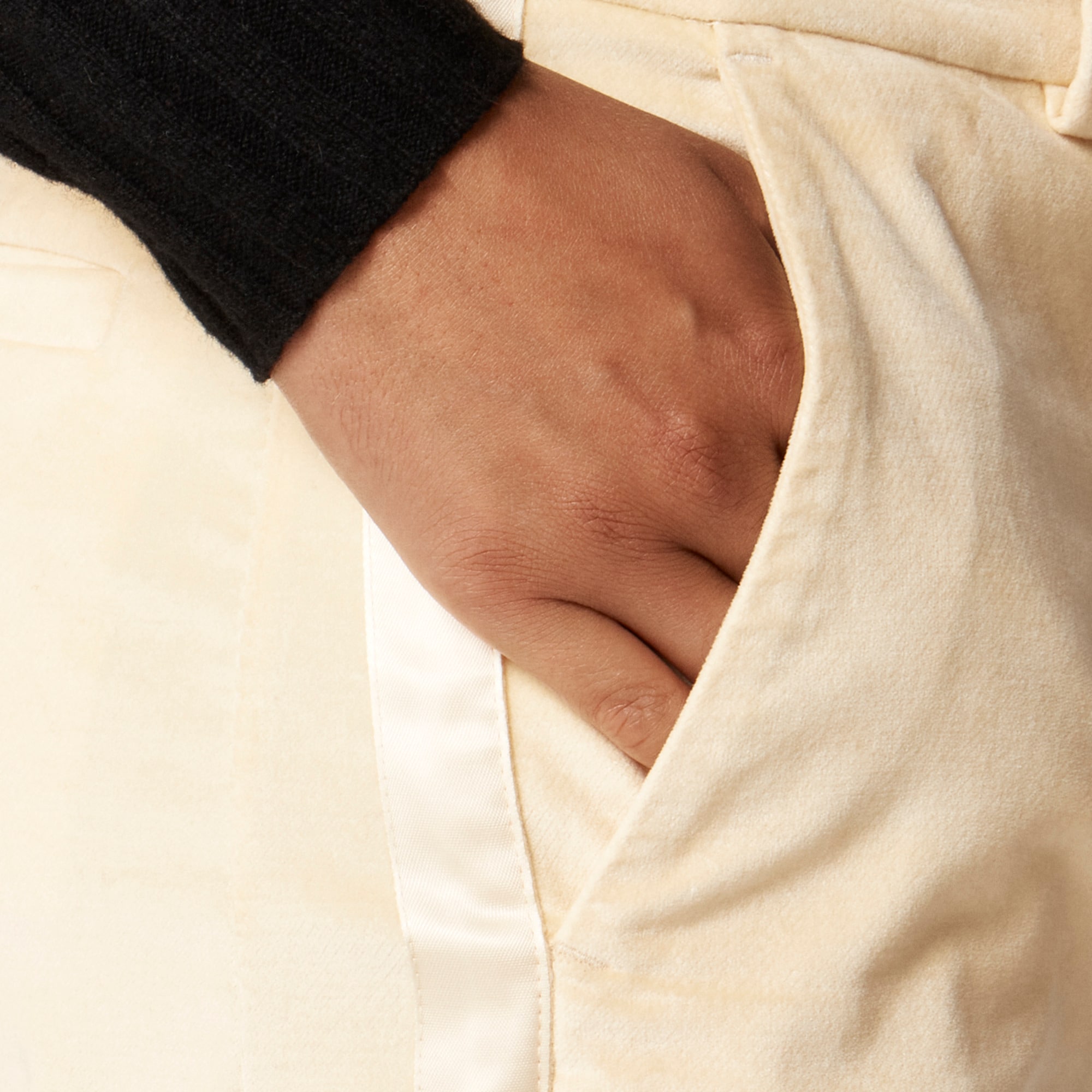 Wide-leg trouser with satin stripe in washed velvet