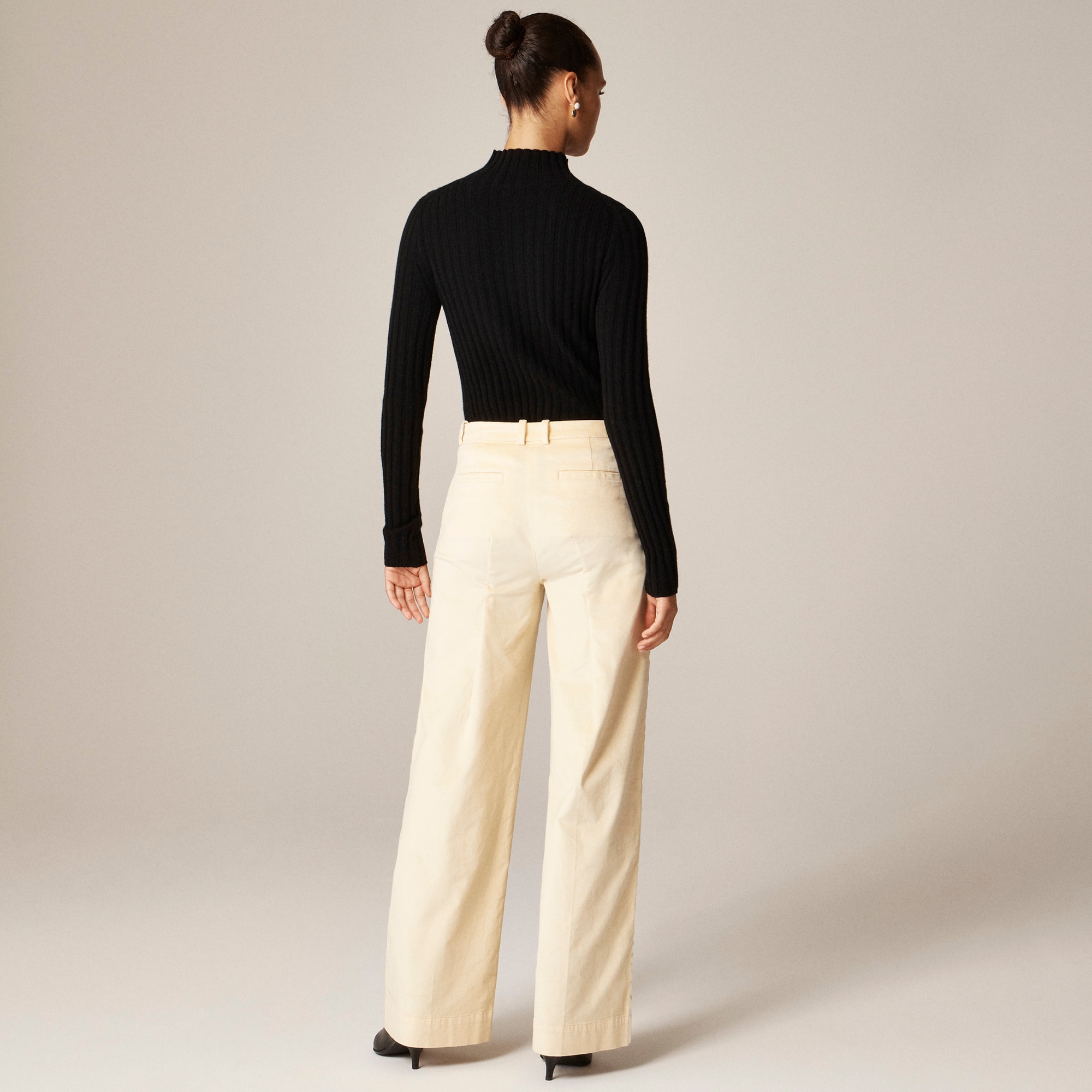 Wide-leg trouser with satin stripe in washed velvet
