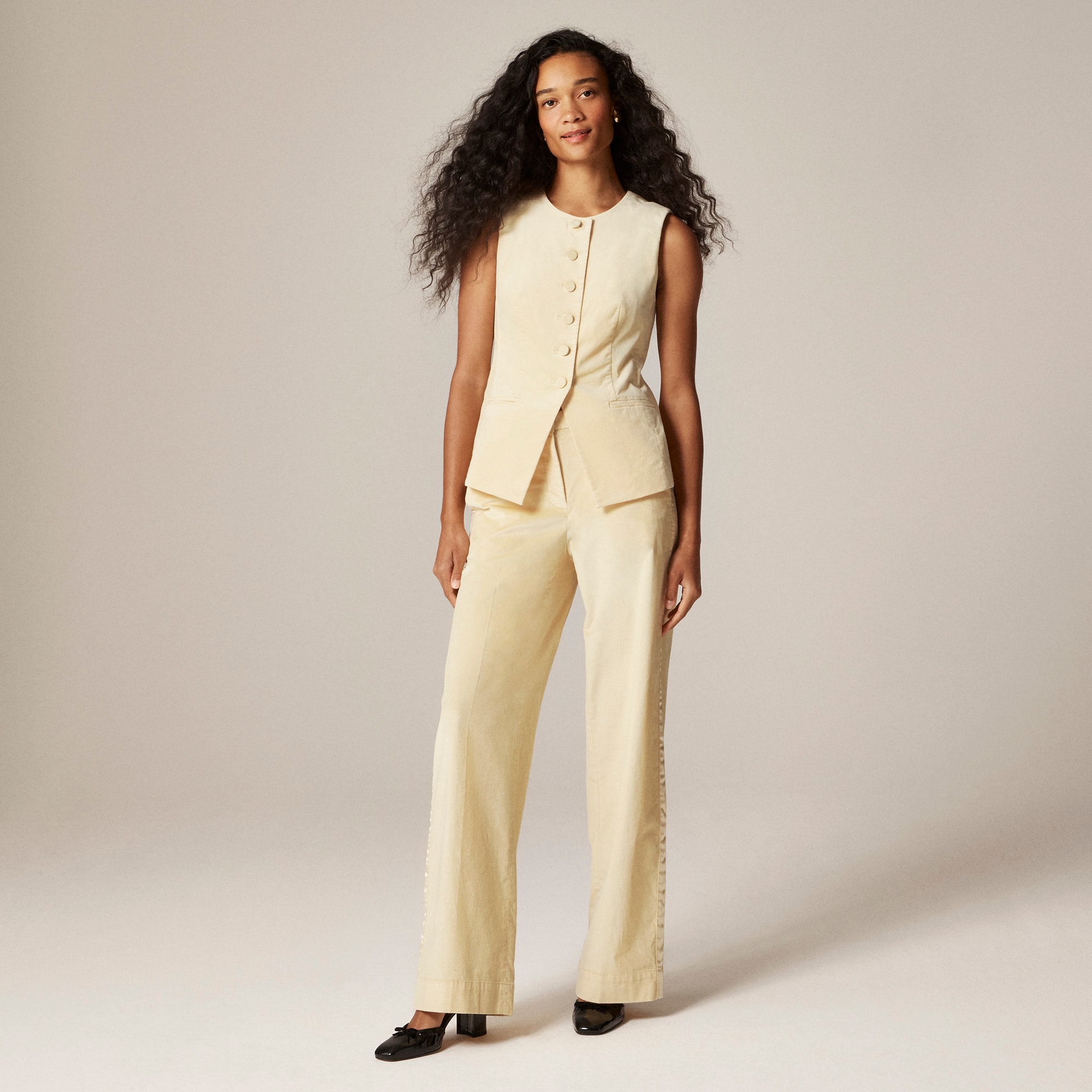  Wide-leg trouser with satin stripe in washed velvet