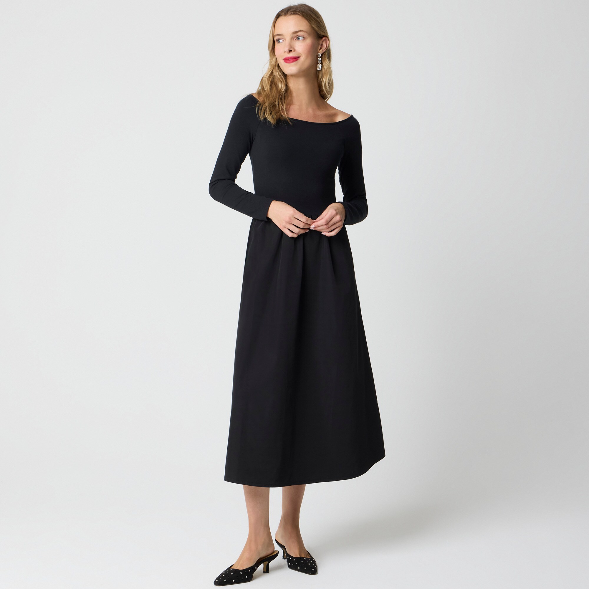 Petite off-the-shoulder knit mixy dress