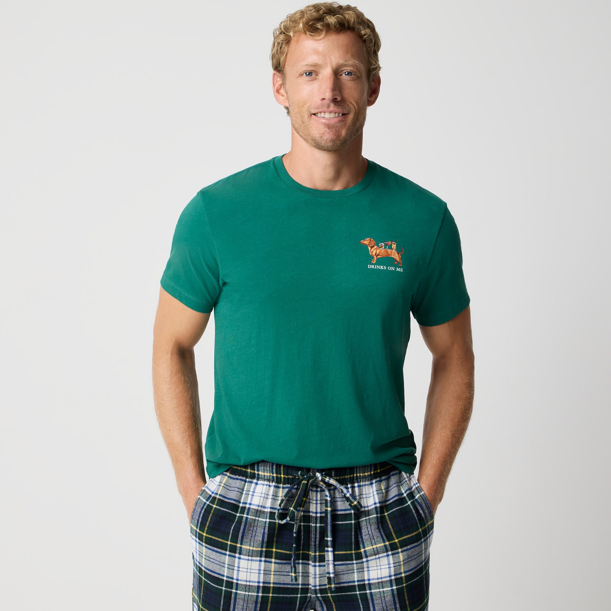 mens &quot;Drinks on me&quot; dachshund graphic tee