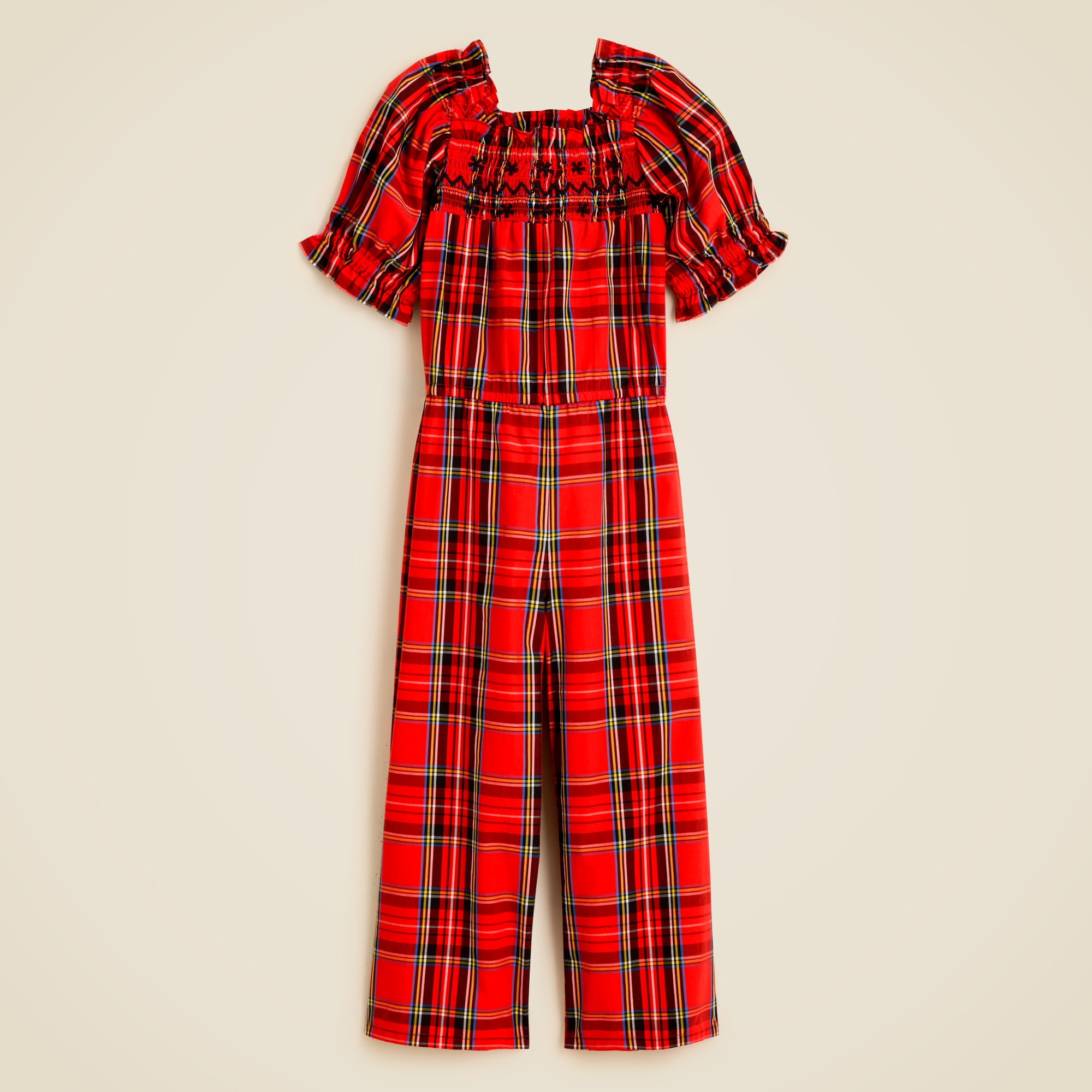 Girls' smocked jumpsuit in Good Tidings plaid