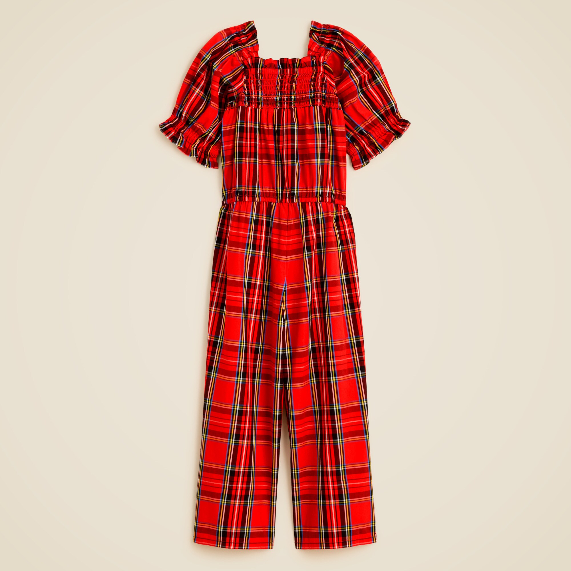 Girls' smocked jumpsuit in Good Tidings plaid