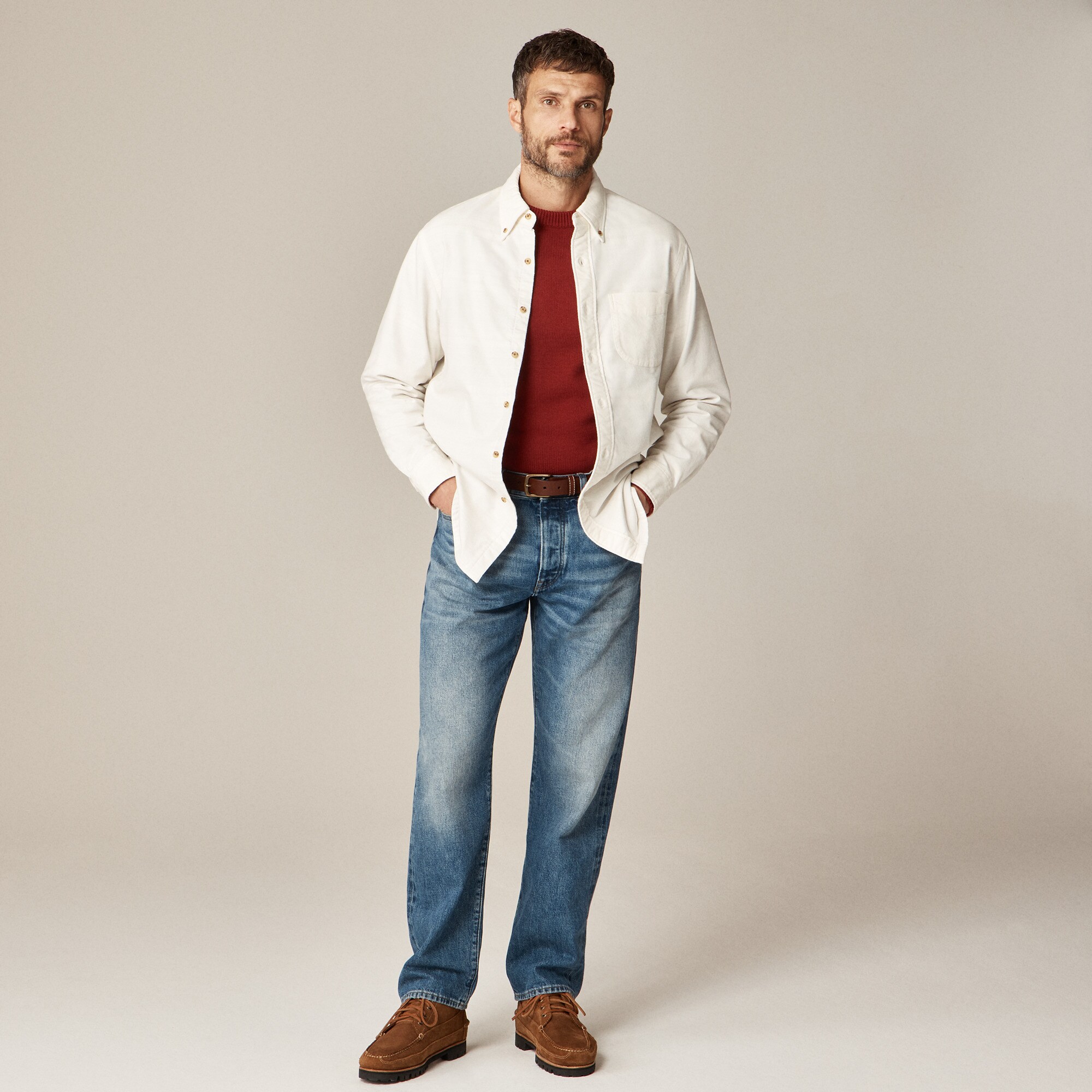 Double-faced brushed cotton oxford overshirt