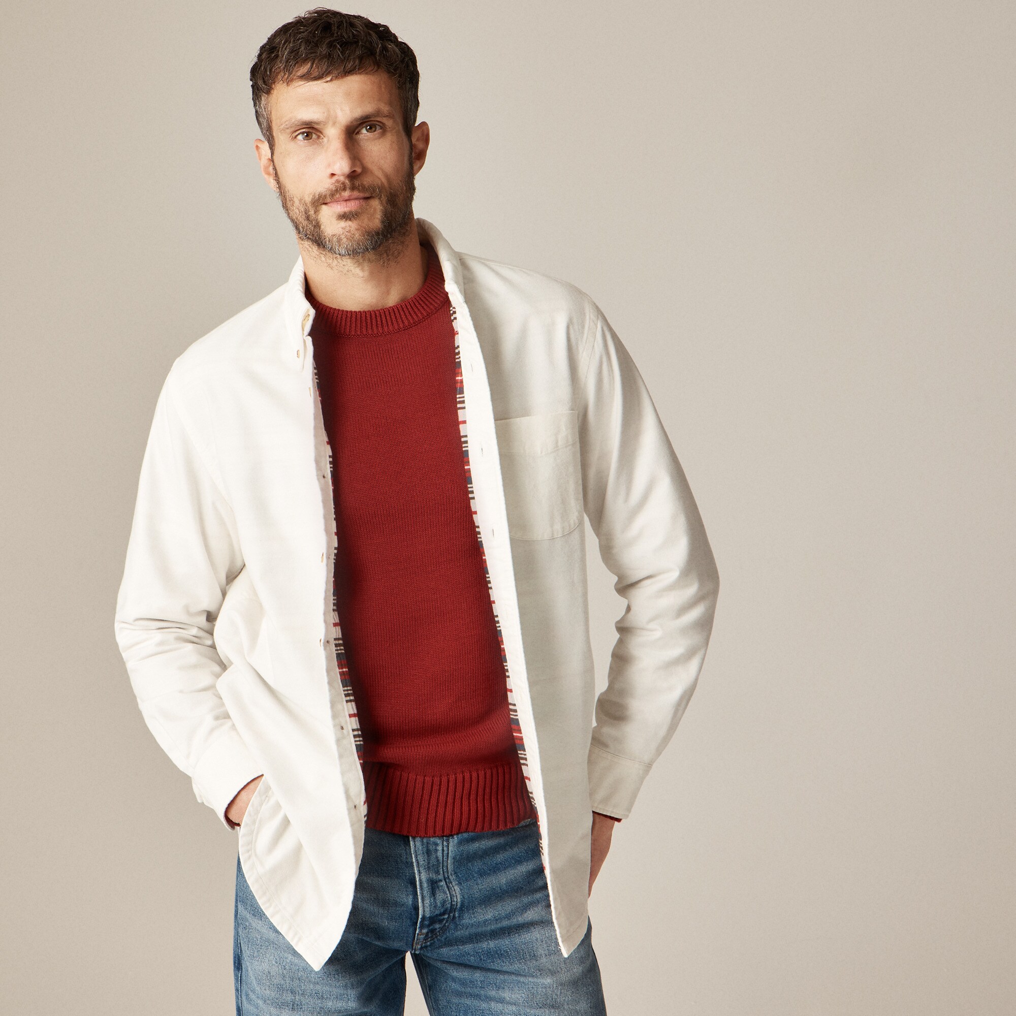 Double-faced brushed cotton oxford overshirt
