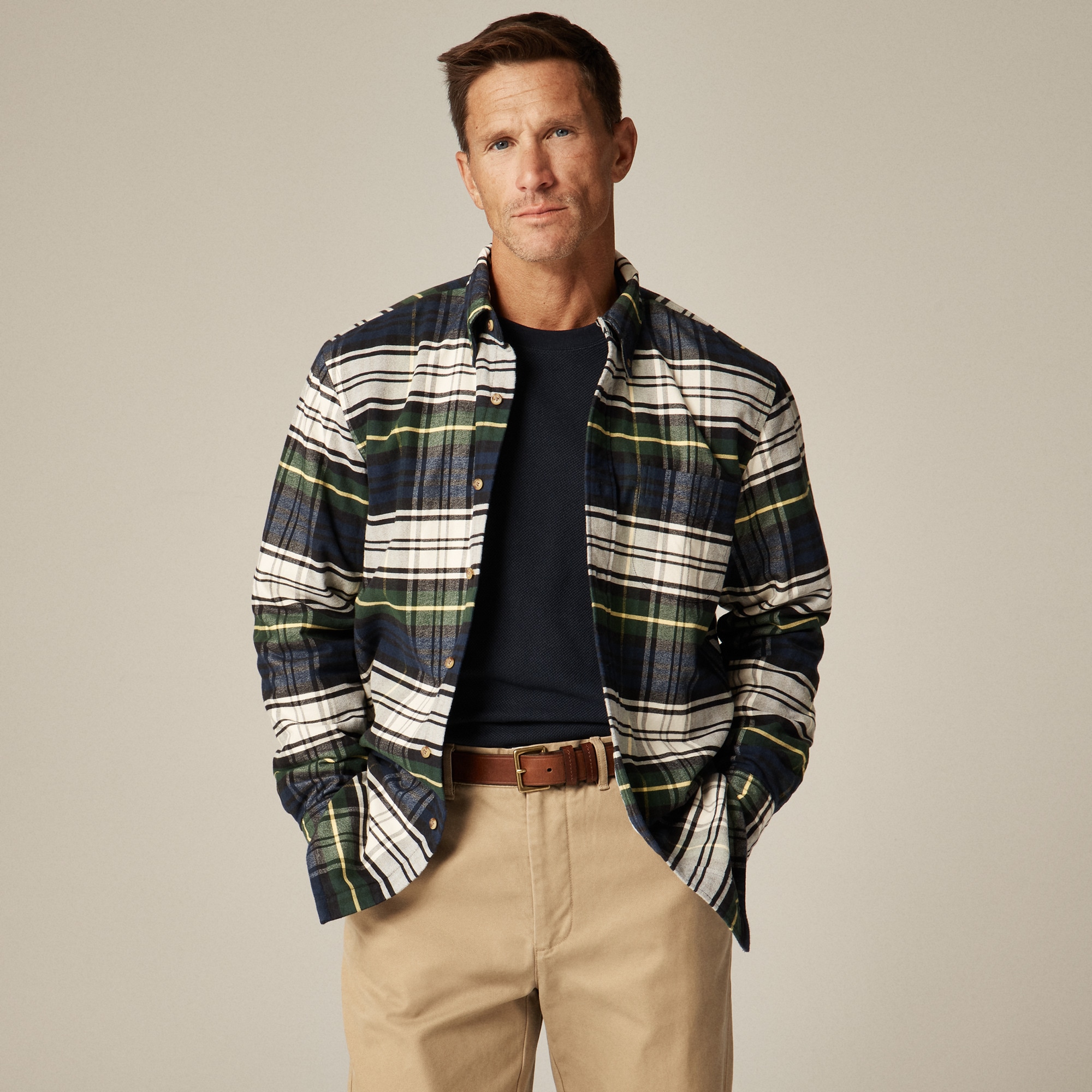 Double-faced brushed cotton oxford overshirt