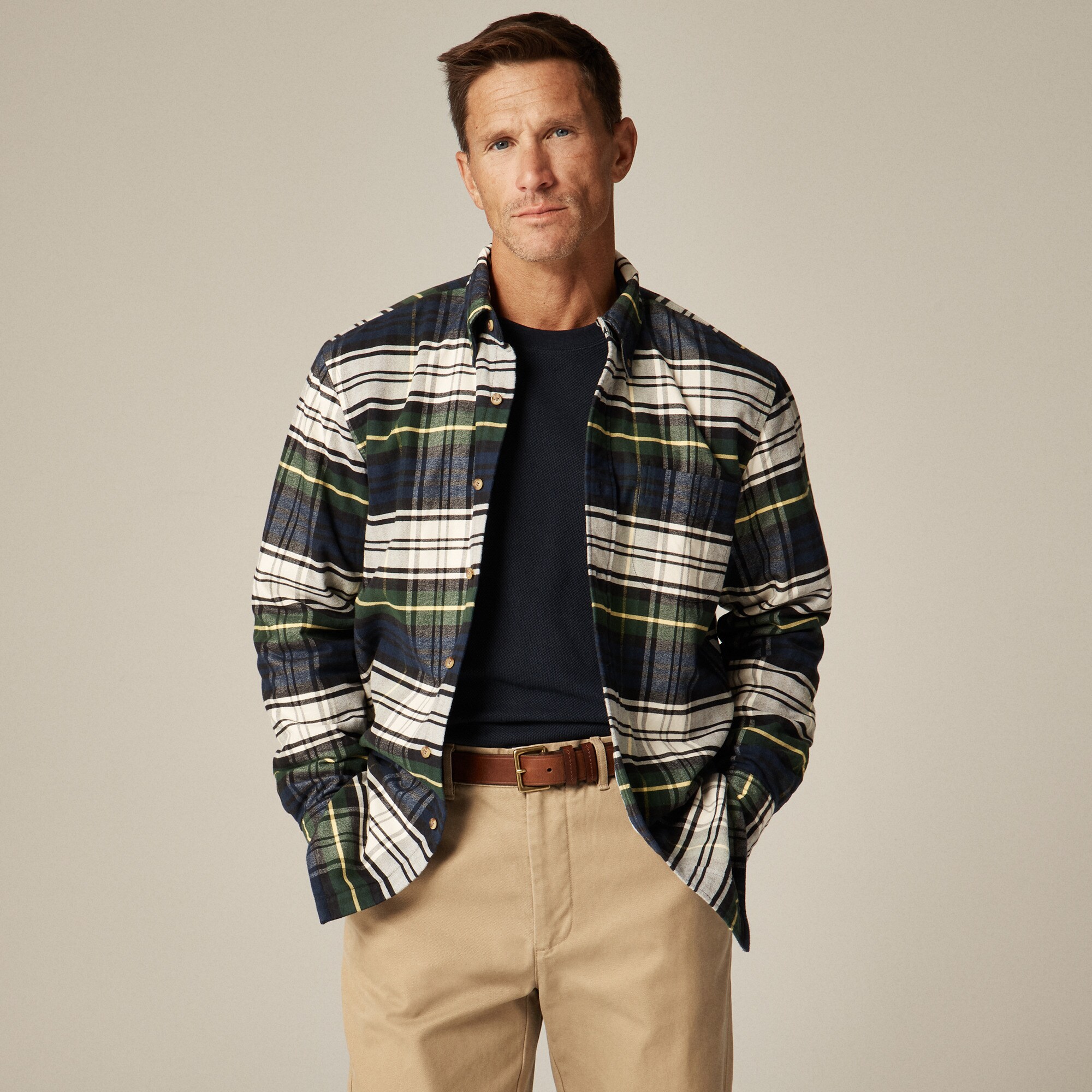 Double-faced brushed cotton oxford overshirt